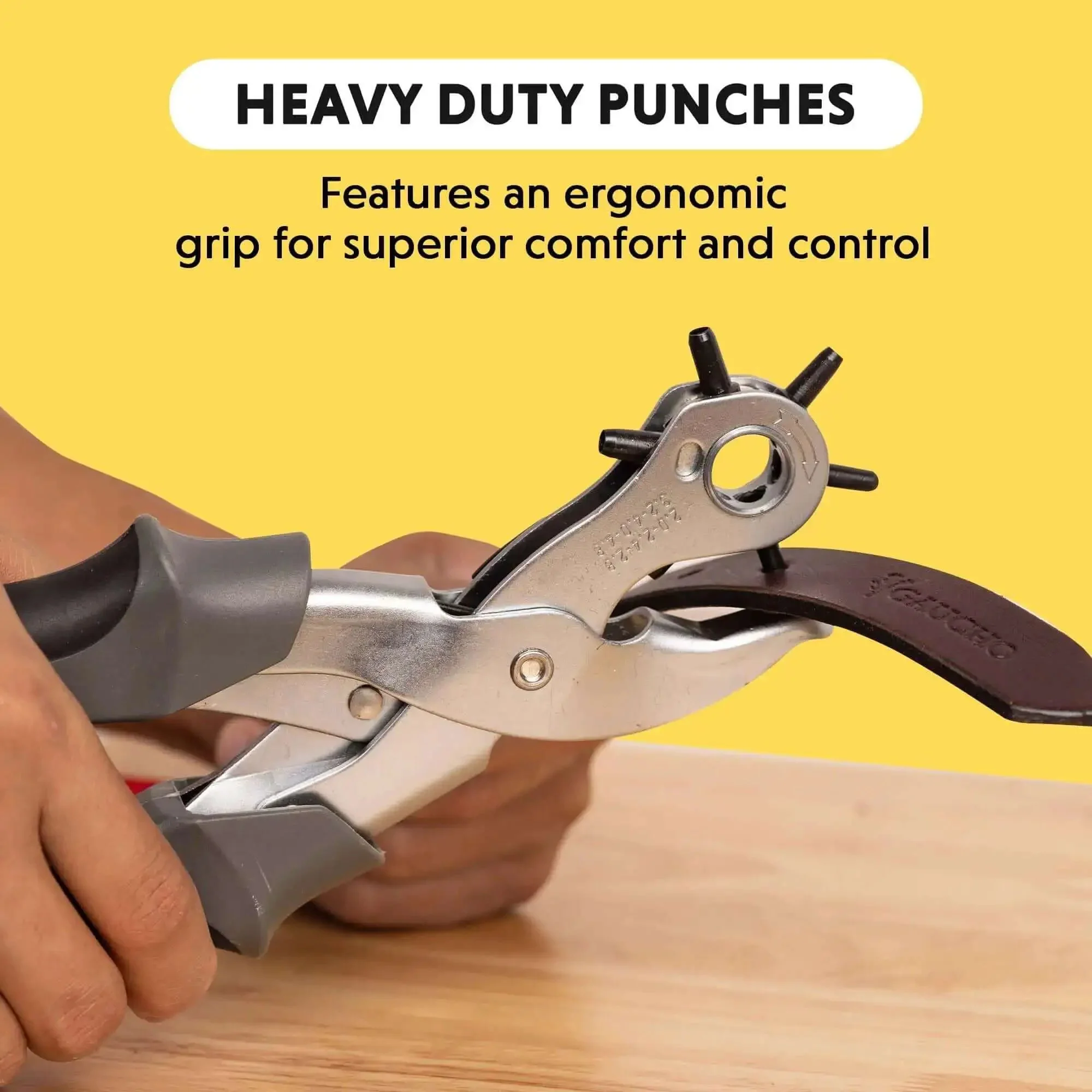 Beefy Revolving Punch Pliers Set With Six Hole Sizes For Leather Rubber And Plastic Heavy Duty Belt Hole Puncher For Hobbies And Crafts With An Ergonomic Grip And Sharp Circular Punch Tips - Image 7