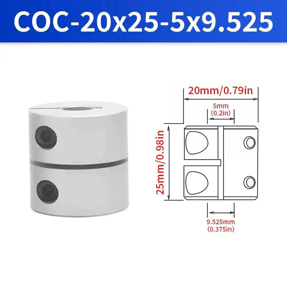 Beefy Rigid Clamp On Shaft Coupling, 20 mm Diameter, 25 mm Length, Aluminum Motor Shaft Connector With 5 mm To 9.525 mm Bore, Built For 3D Printers CNC Machines And Servo Motors - Image 7