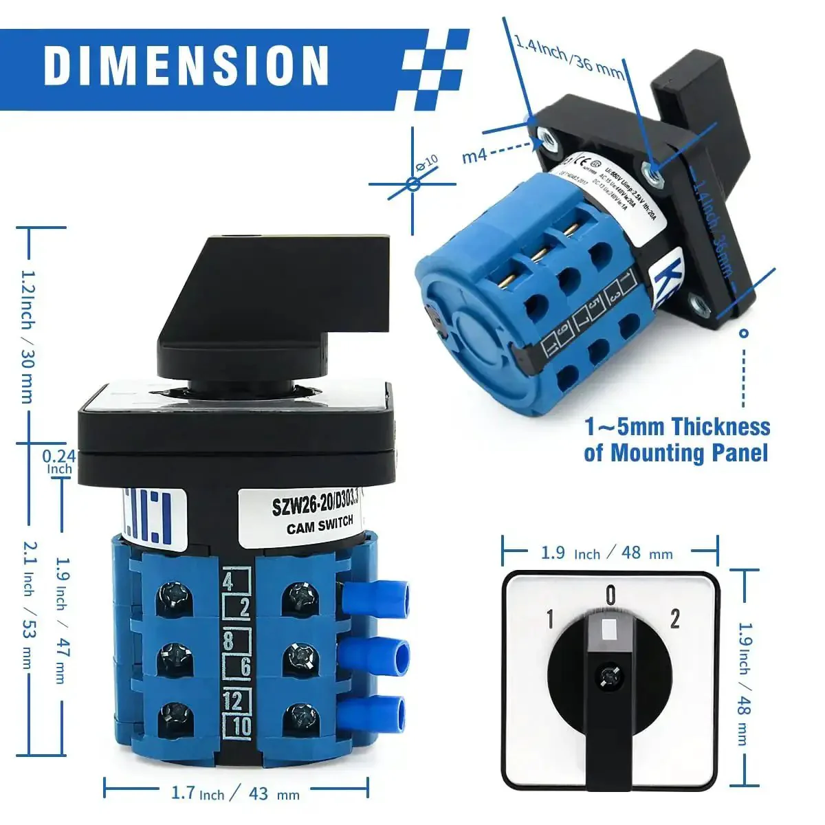 Beefy Rotary Changeover Switch 20A 2 Way 3NO 3NC 660V Three Phase 12 Terminals On Off On Latching Universal Selector Switch 3 Position Flame Retardant Housing With Silver Alloy Contacts - Image 4