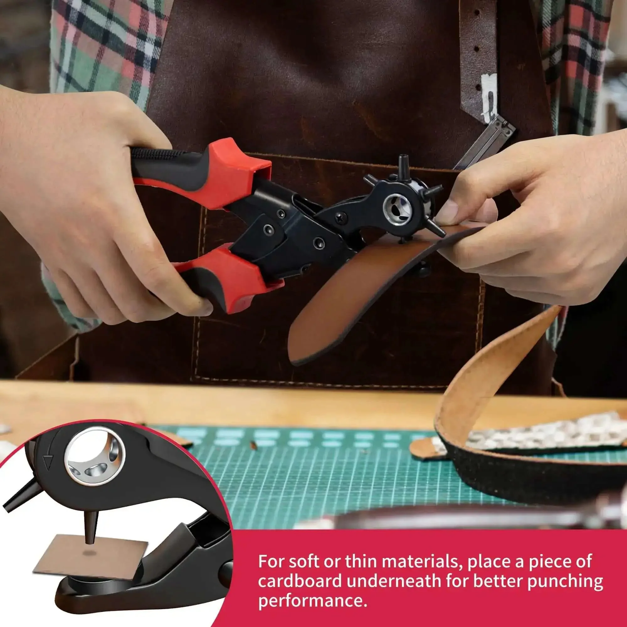 Beefy Rotary Leather Hole Punch Kit For Belts, Watch Bands, Straps, Dog Collars, Saddles And Shoes, Heavy Duty Punch Plier With Six Hole Sizes For DIY Projects And Fabric Ideal For Leather, Plastic, Rubber, Canvas And Cardboard, Ideal For DIY Home Or - Image 3