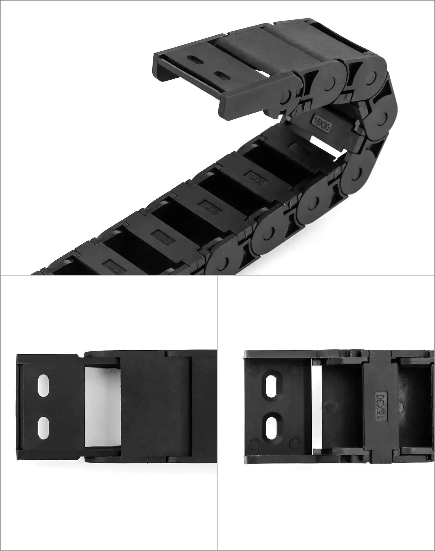 Beefy Semi Enclosed Drag Chain Cable Carrier 4 Pack 1 Meter Length With End Connectors Black R28 Radius 15mm By 30mm Inner Size For CNC Machines Durable Flexible Wire Management - Image 6