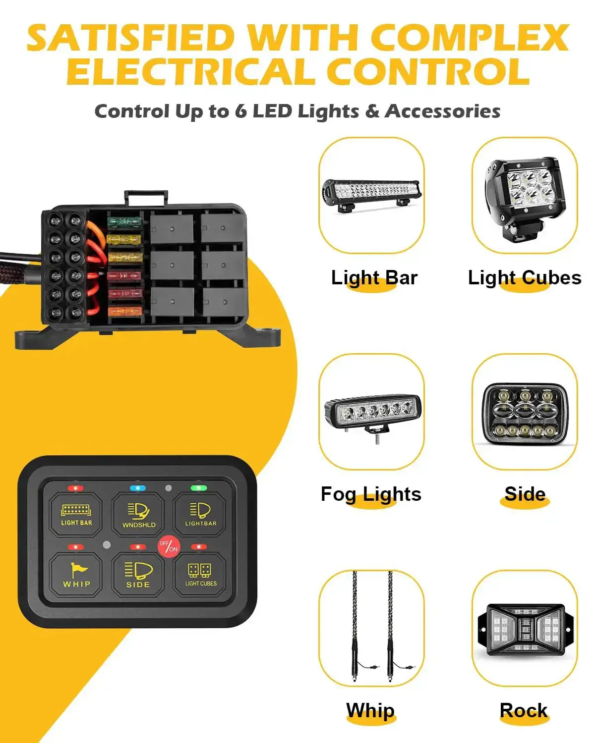 Beefy Six Gang Switch Panel With Electronic Relays For DC12V Systems, 60A Max, 720W, Universal Circuit Control Relay System, Auto Dimmable LED On Off Switch, Marine Car RV Ready, Easy Wiring - Image 4