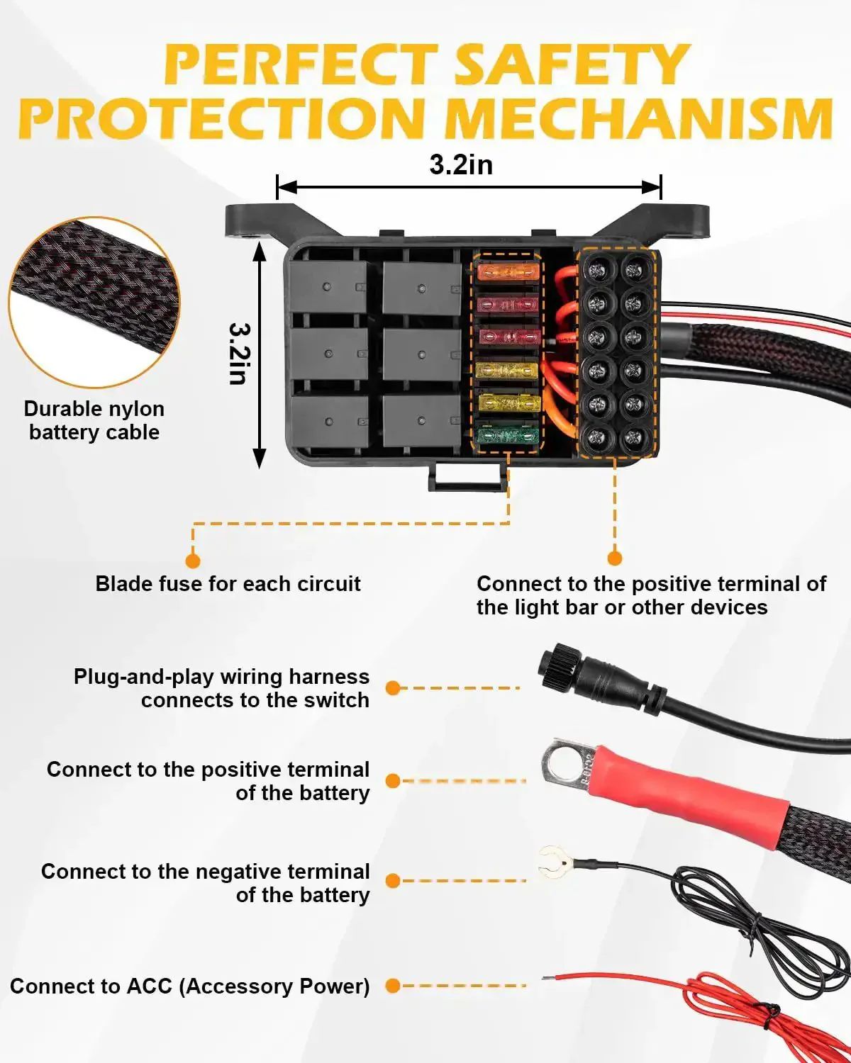Beefy Six Gang Switch Panel With Electronic Relays For DC12V Systems, 60A Max, 720W, Universal Circuit Control Relay System, Auto Dimmable LED On Off Switch, Marine Car RV Ready, Easy Wiring - Image 5