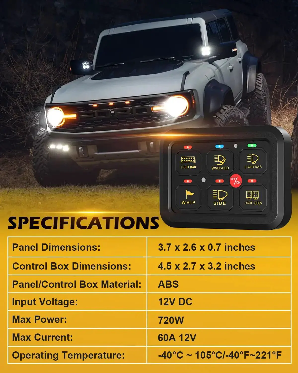 Beefy Six Gang Switch Panel With Electronic Relays For DC12V Systems, 60A Max, 720W, Universal Circuit Control Relay System, Auto Dimmable LED On Off Switch, Marine Car RV Ready, Easy Wiring - Image 6