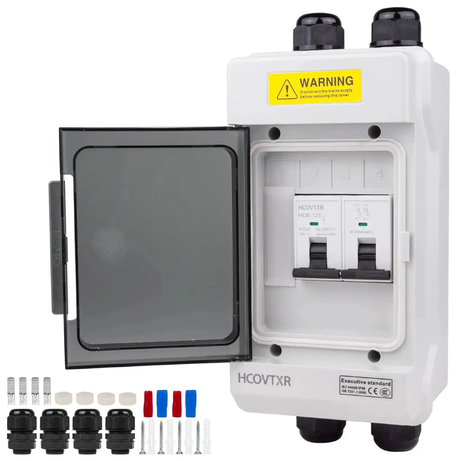 Beefy Solar Panel Disconnect Switch 125A 1000VDC Two Pole Outdoor DC Shutoff Box With Weatherproof UV Proof Housing For Solar PV Home Systems Plug And Play Wire Connections And Durable Copper Contacts