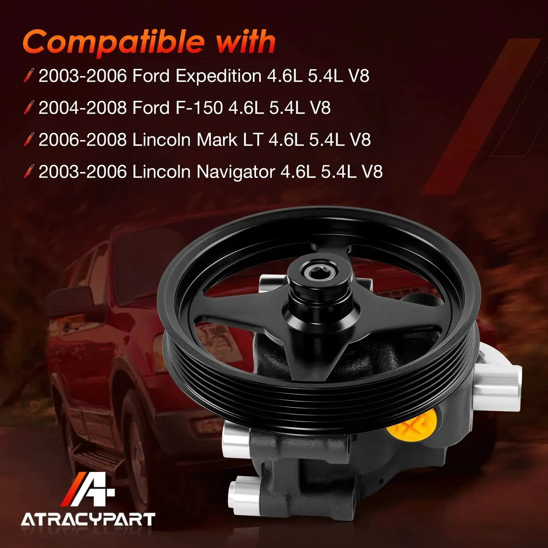 Beefy Steering Pump With Pulley Replacement For Ford F150 2004 2008 Expedition 2003 2006 Lincoln Mark LT 2006 2008 Navigator 2003 2006 4.6L 5.4L V8 Built To Last With Leak Free Quiet And Smooth Steering And 2 Year Warranty - Image 7