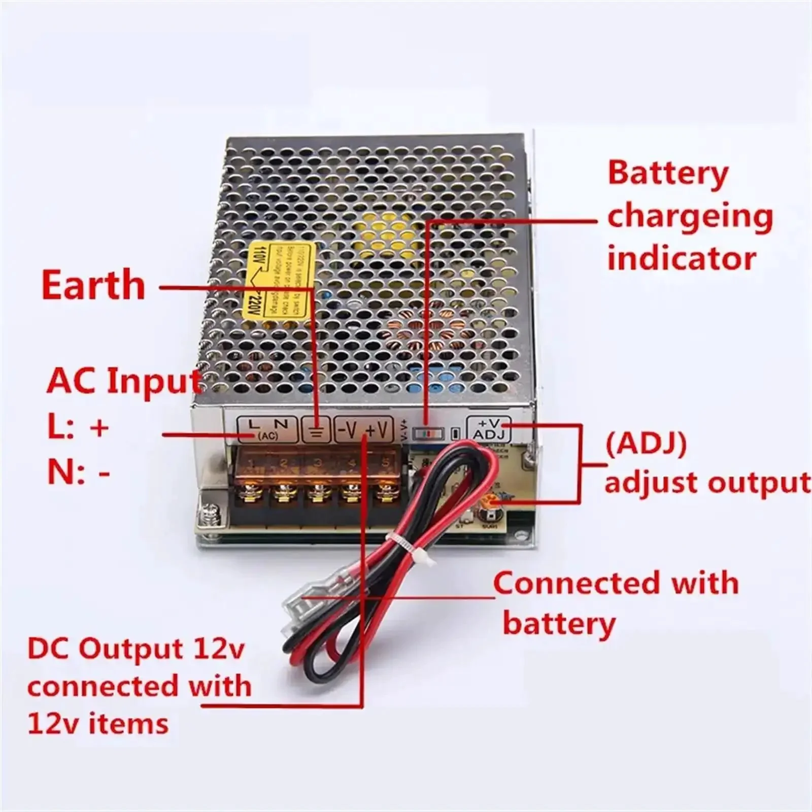 Beefy Switching Mode Power Supply 60W With UPS Charge Function 110/220V AC To DC 12V/24V Battery Charger 24V Output With 13.8V/27.6V Options, Great For Home Office Backup And Portable Electronics - Image 2
