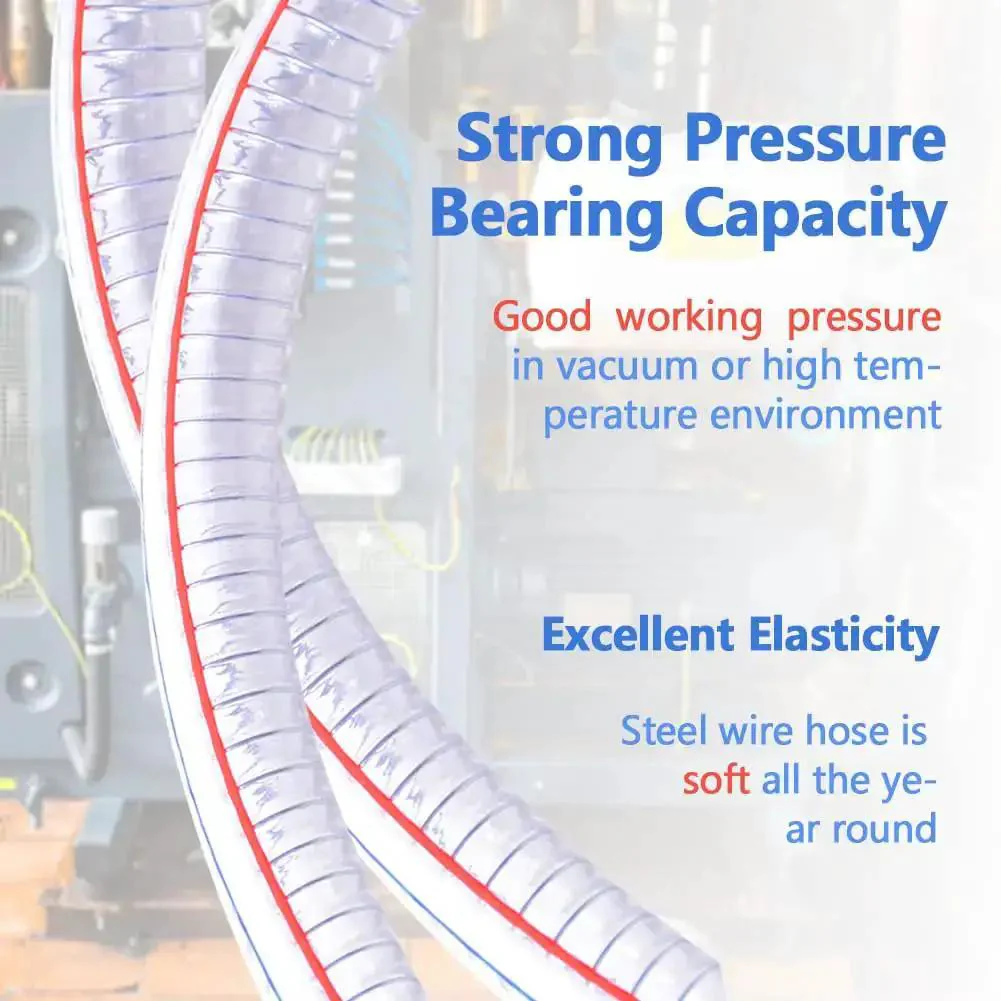 Beefy Ten Foot Steel Wire Reinforced PVC Vacuum Hose With One And Quarter Inch Inner Diameter And One And Half Inch Outer Diameter, UV Safe Vinyl Suction Tubing For Drain And Transfer, High Pressure, Chemical Resistant, Flex Hose With Clamps - Image 3