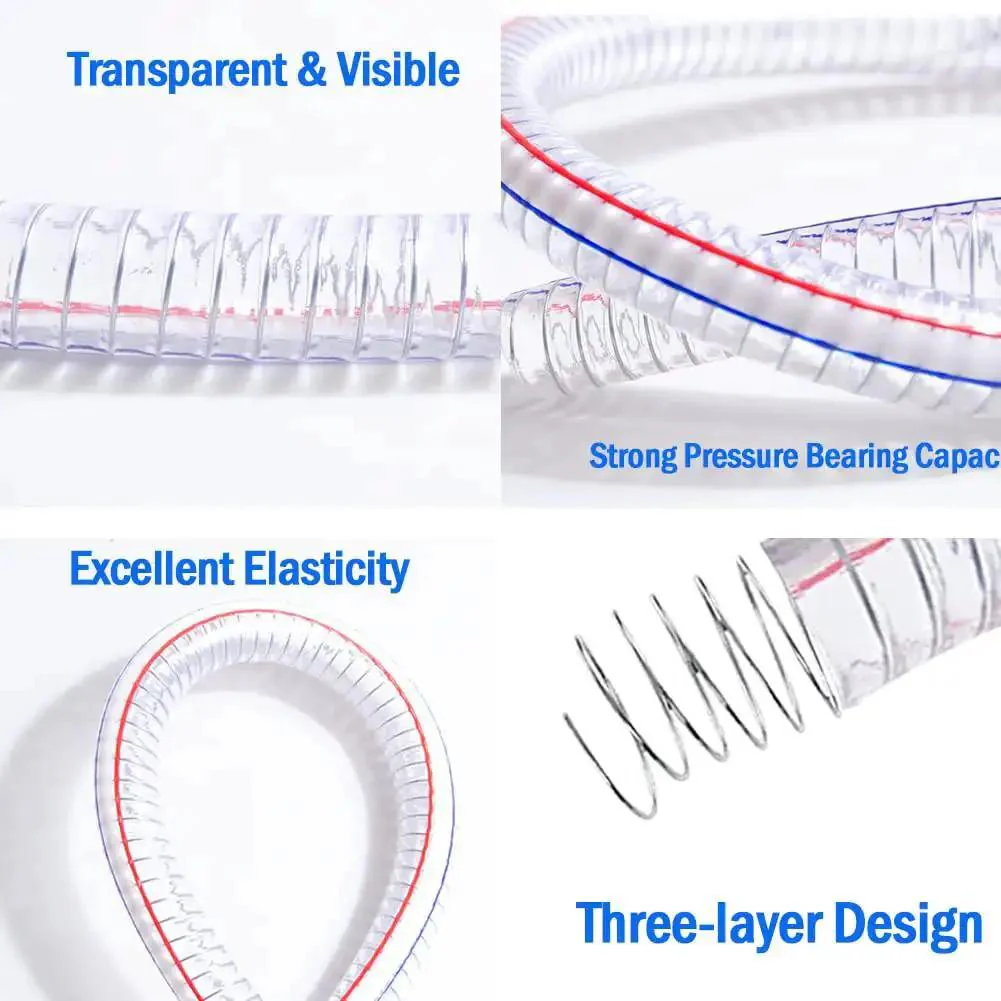 Beefy Ten Foot Steel Wire Reinforced PVC Vacuum Hose With One And Quarter Inch Inner Diameter And One And Half Inch Outer Diameter, UV Safe Vinyl Suction Tubing For Drain And Transfer, High Pressure, Chemical Resistant, Flex Hose With Clamps - Image 8