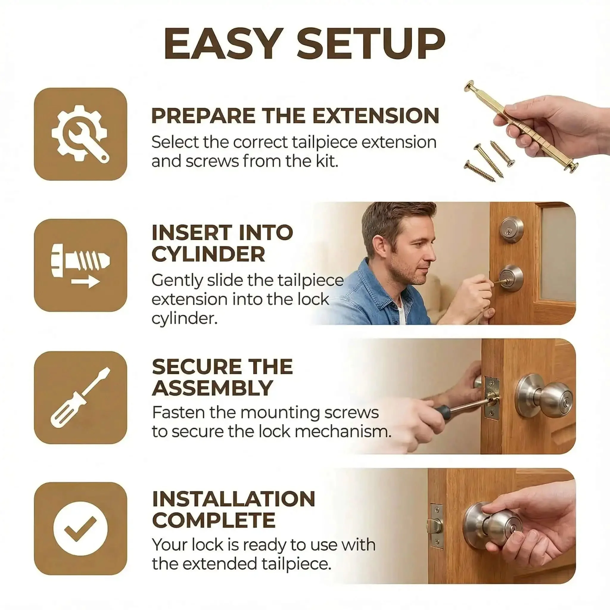 Beefy Thick Door Lock Extension Kit For Deep Doors, Adjustable Deadbolt Tailpiece Set For 1 To 4 Inch Doors, Fits SC1 SC4 KW1 Keyways, Includes Long Screws, Heavy Duty Door Lock Repair Kit For Patio And Security Doors - Image 3