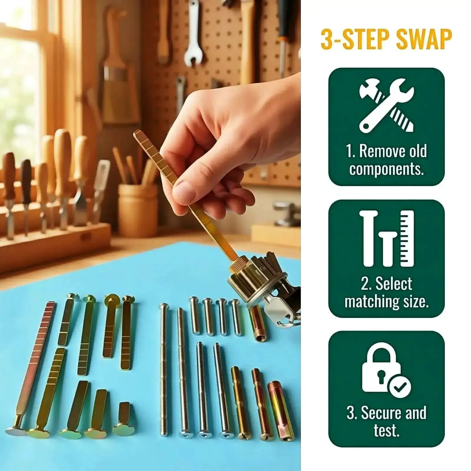 Beefy Thick Door Lock Extension Kit For Deep Doors, Adjustable Deadbolt Tailpiece Set For 1 To 4 Inch Doors, Fits SC1 SC4 KW1 Keyways, Includes Long Screws, Heavy Duty Door Lock Repair Kit For Patio And Security Doors - Image 7