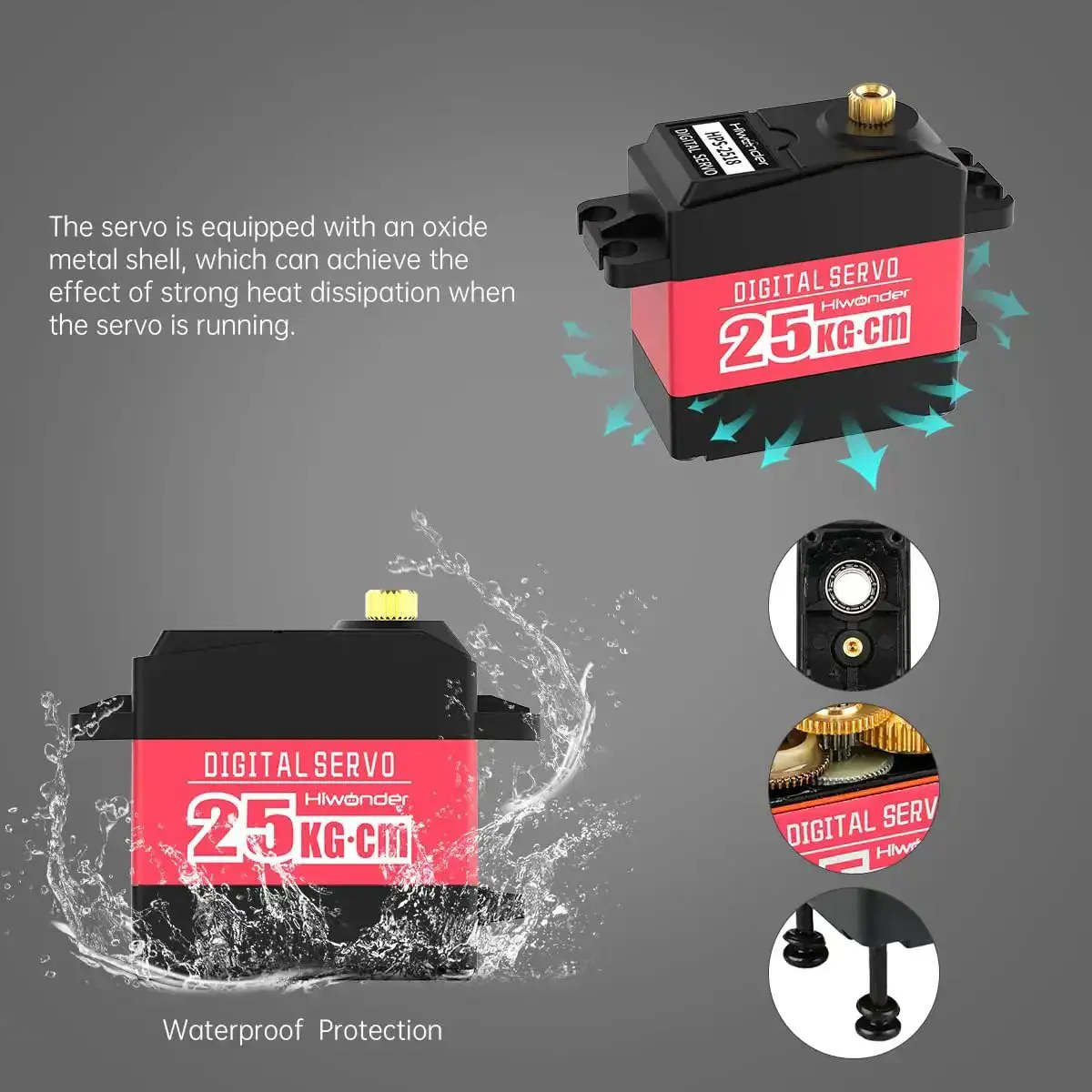 Beefy Torque 25Kg Digital Servo Motor With High Torque PWM Waterproof Full Metal Gear Steering Servo For Robotic Arms And DIY Robots Making Digital Servo With 25T Horn And 180 Degrees - Image 6