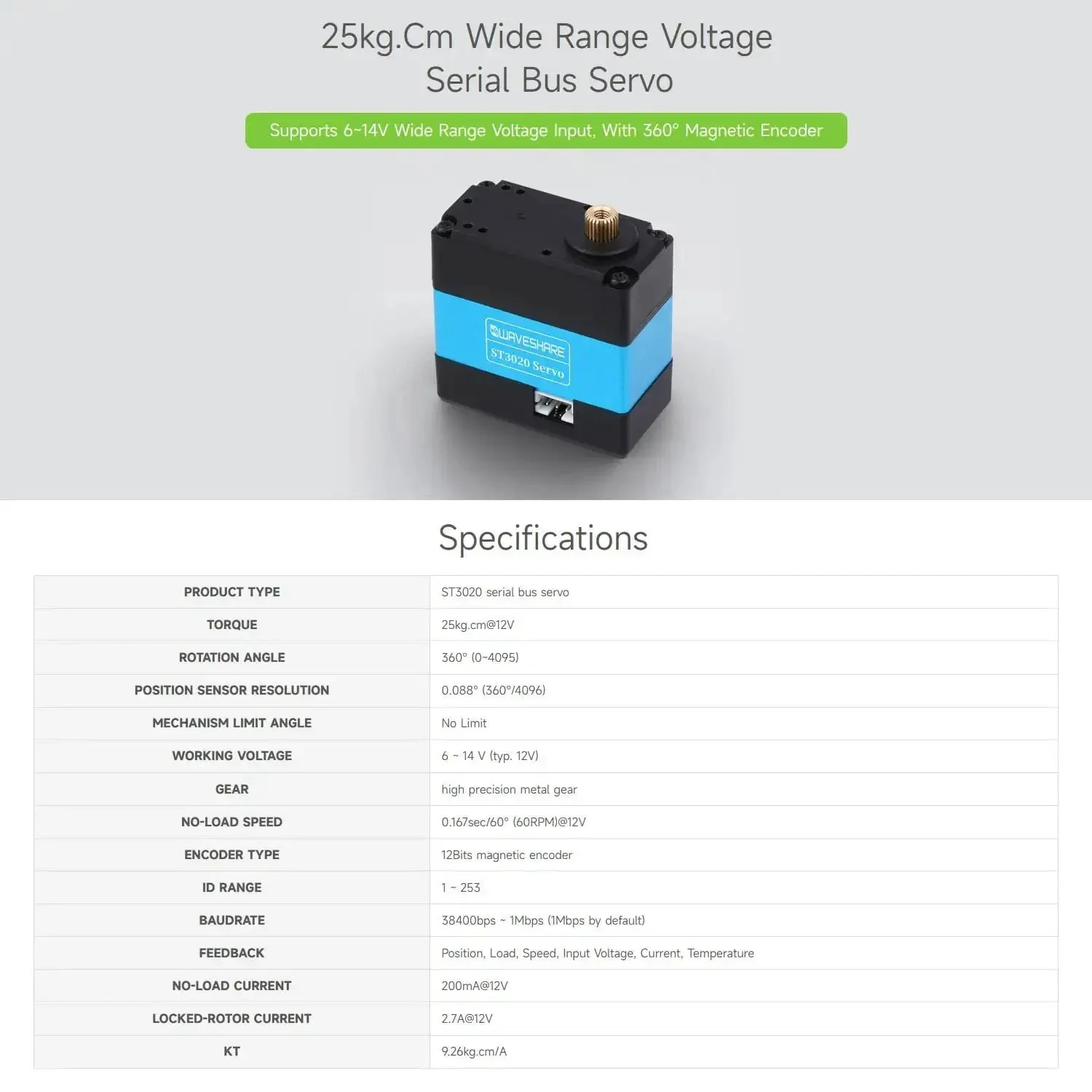 Beefy Torque Serial Bus Servo With 25Kgcm Capacity, Wide 6 To 14V Power Range, Programmable 360 Degree Magnetic Encoder, Two Way Feedback, Servo Or Motor Mode Switchable For Precision Robotics And Projects - Image 7