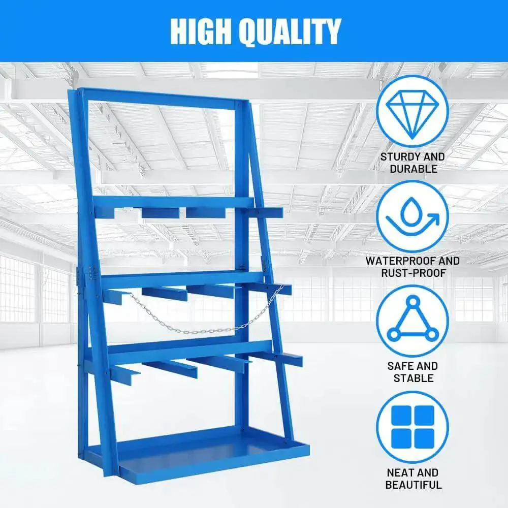 Beefy Vertical Long Parts Storage Rack With 3,000 Lb Capacity For Pipes And Lumber, Heavy Duty Pipe Organizer Shelf With Safety Chain, Blue Garage Workshop Storage Rack For Home Garage And Factory - Image 3