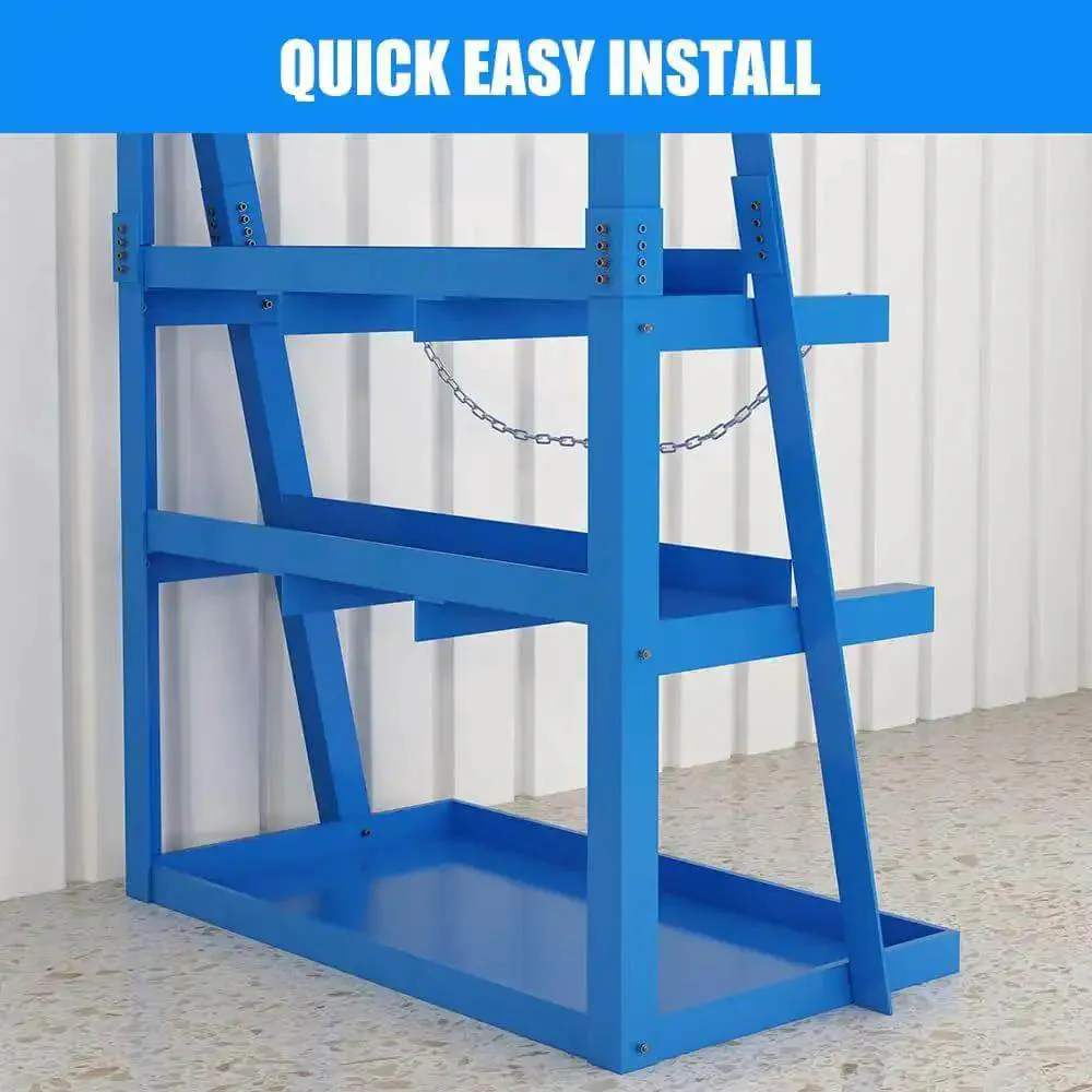 Beefy Vertical Long Parts Storage Rack With 3,000 Lb Capacity For Pipes And Lumber, Heavy Duty Pipe Organizer Shelf With Safety Chain, Blue Garage Workshop Storage Rack For Home Garage And Factory - Image 4