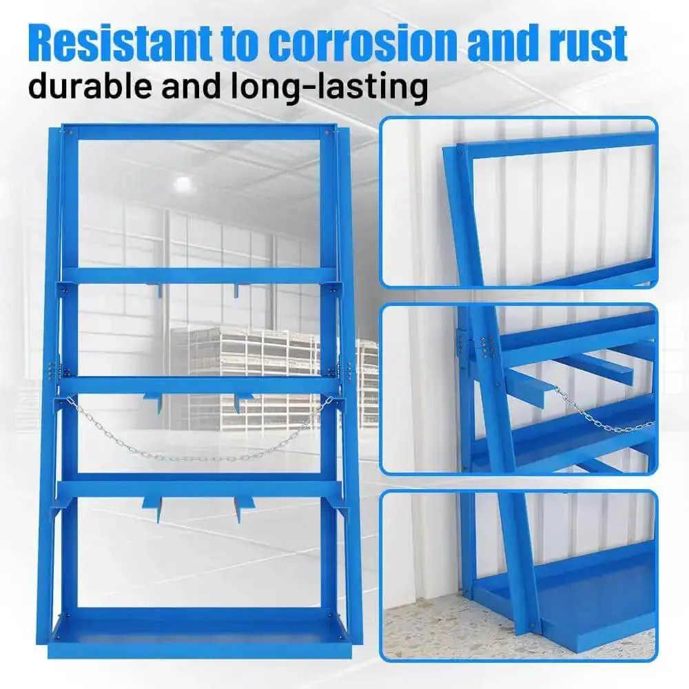 Beefy Vertical Long Parts Storage Rack With 3,000 Lb Capacity For Pipes And Lumber, Heavy Duty Pipe Organizer Shelf With Safety Chain, Blue Garage Workshop Storage Rack For Home Garage And Factory - Image 5