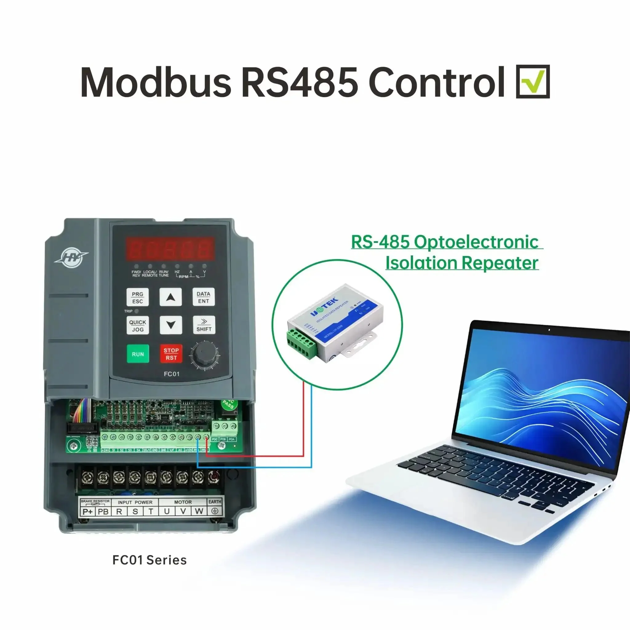 Beefy VFD Variable Frequency Drive 1 Phase Or 3 Phase Input 3 Phase 0-400Hz Output 2.2kW 3HP 220V Motor Speed Controller FC Series With RS-485 External Braking Resistor And Potentiometer - Image 2
