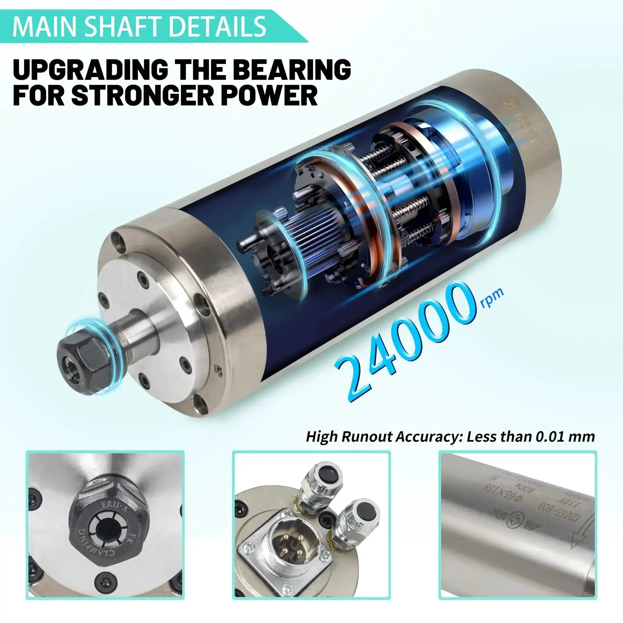 Beefy Water Cooled CNC Spindle Kit 0.8 kW 110V With 65mm Spindle, 1.5 kW VFD, 65mm Mount, ER11 Collet Set, 80W Water Pump, 14 ER Collets, Ideal For DIY CNC Router And Milling Machines - Image 9