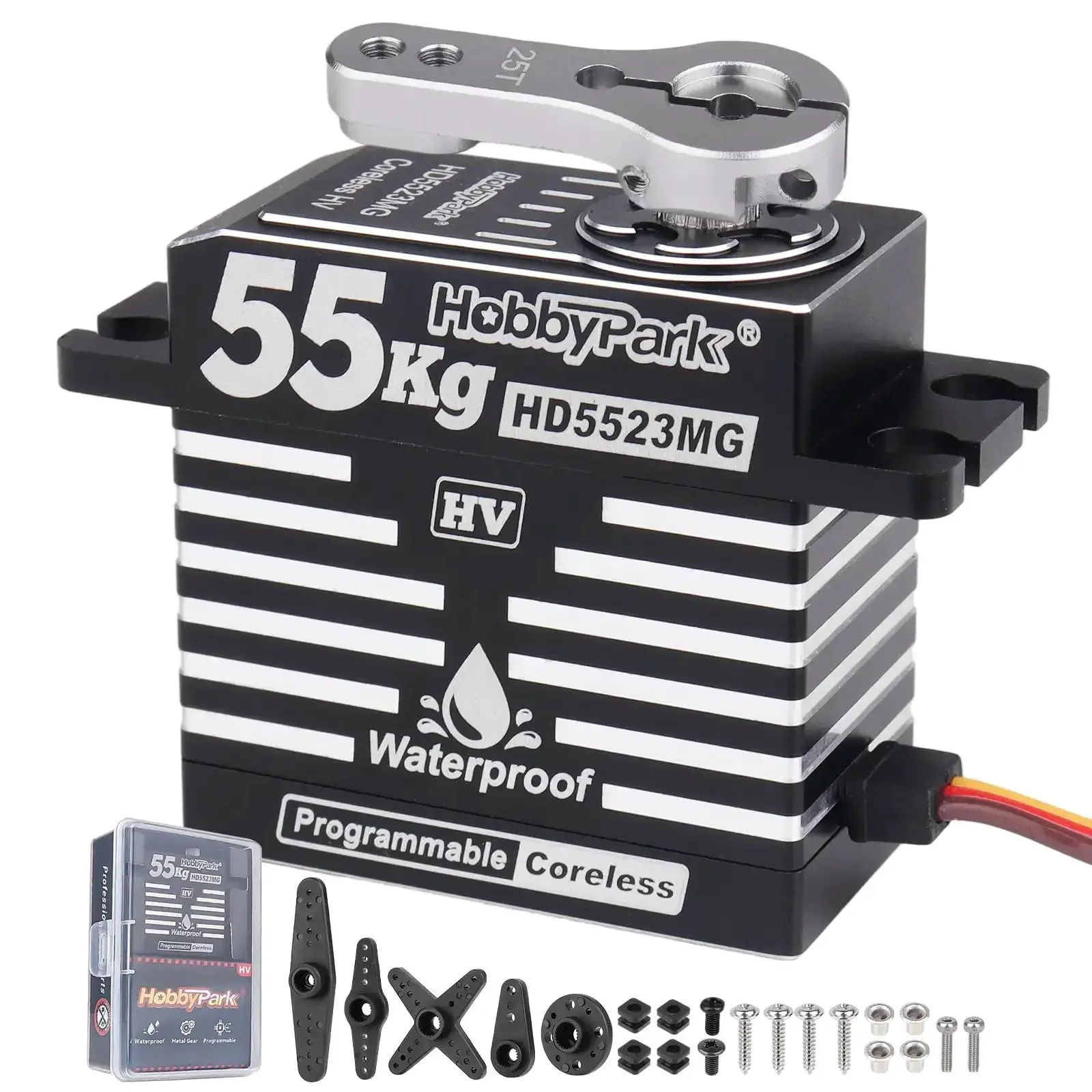 Beefy Waterproof RC Servo With 55Kg Torque Coreless Motor And Metal Gear Digital Servo In A Rugged Aluminum CNC Case For 1/8 And 1/10 RC Crawlers SCX10 TRX4 Trucks And Buggy Basher Control Angle 180 Degree