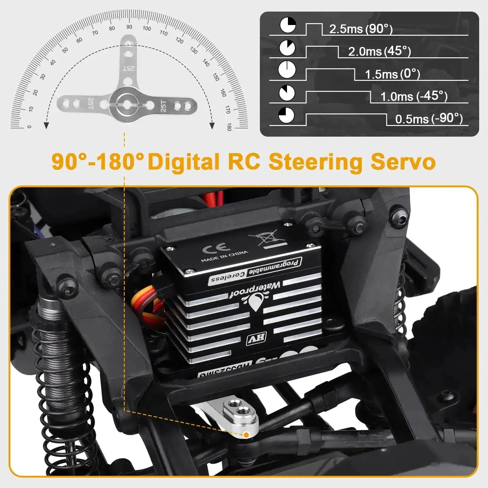 Beefy Waterproof RC Servo With 55Kg Torque Coreless Motor And Metal Gear Digital Servo In A Rugged Aluminum CNC Case For 1/8 And 1/10 RC Crawlers SCX10 TRX4 Trucks And Buggy Basher Control Angle 180 Degree - Image 4