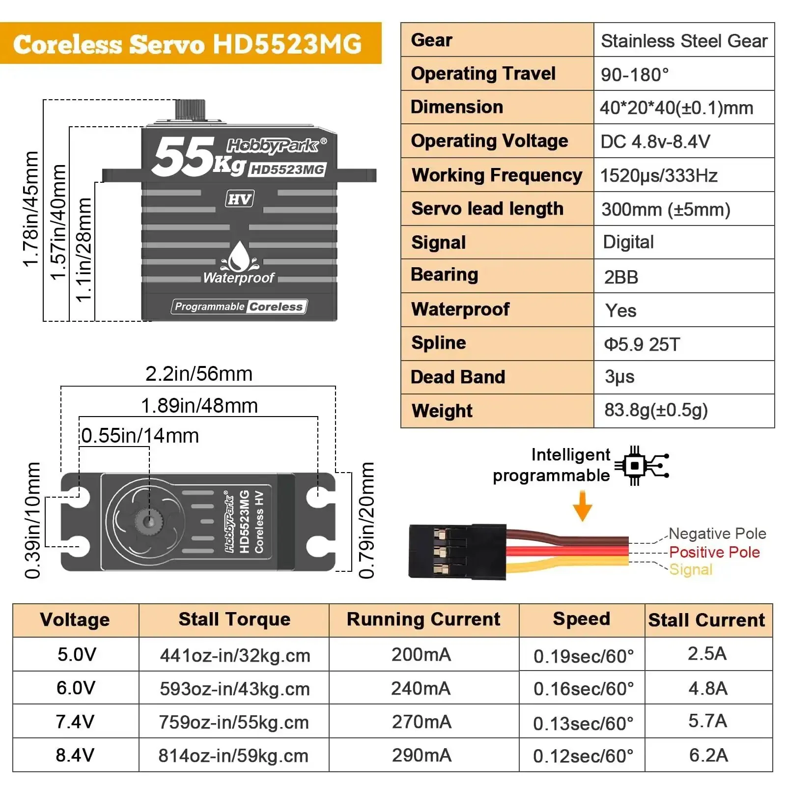 Beefy Waterproof RC Servo With 55Kg Torque Coreless Motor And Metal Gear Digital Servo In A Rugged Aluminum CNC Case For 1/8 And 1/10 RC Crawlers SCX10 TRX4 Trucks And Buggy Basher Control Angle 180 Degree - Image 5