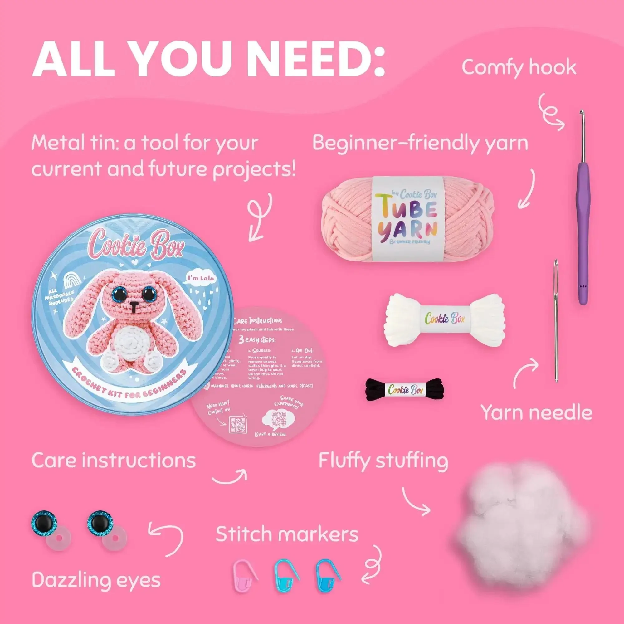 Beginner Crochet Kit Gift Set For Crafting Bunny Lola Amigurumi Plushie Easy DIY Crochet And Knitting Starter Includes Full Video Tutorial And PDF Guides - Image 9