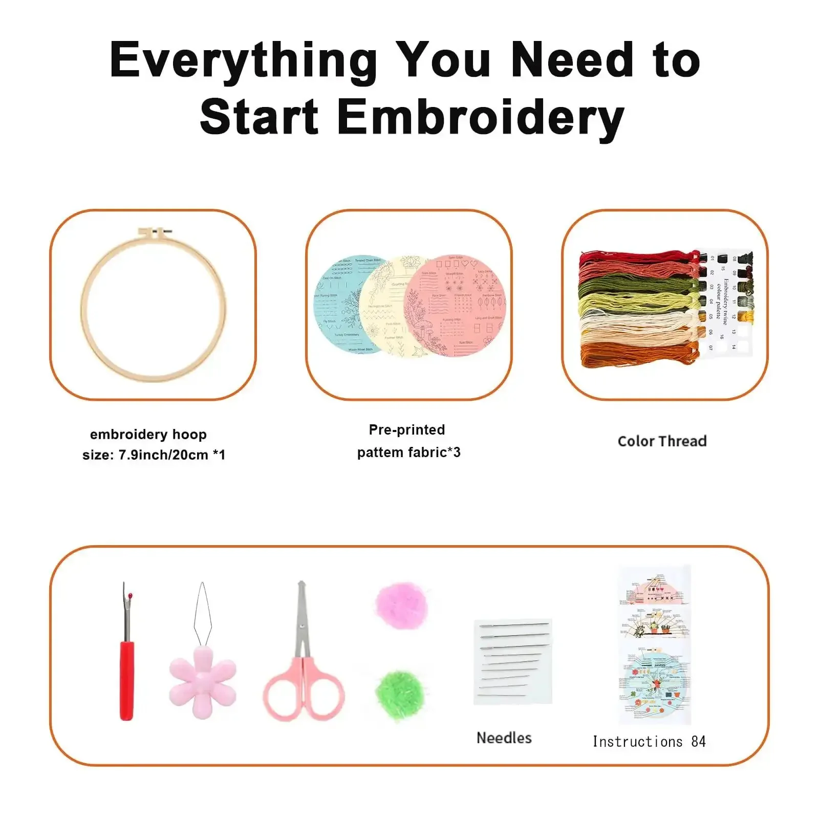 Beginner Embroidery And Cross Stitch Kit For Adults 3 Pack With Pre Printed Patterns Colorful Threads Needles 7.8 Inch Hoop Learn Stitches With Video Tutorial DIY Needlework Gift For Women - Image 6