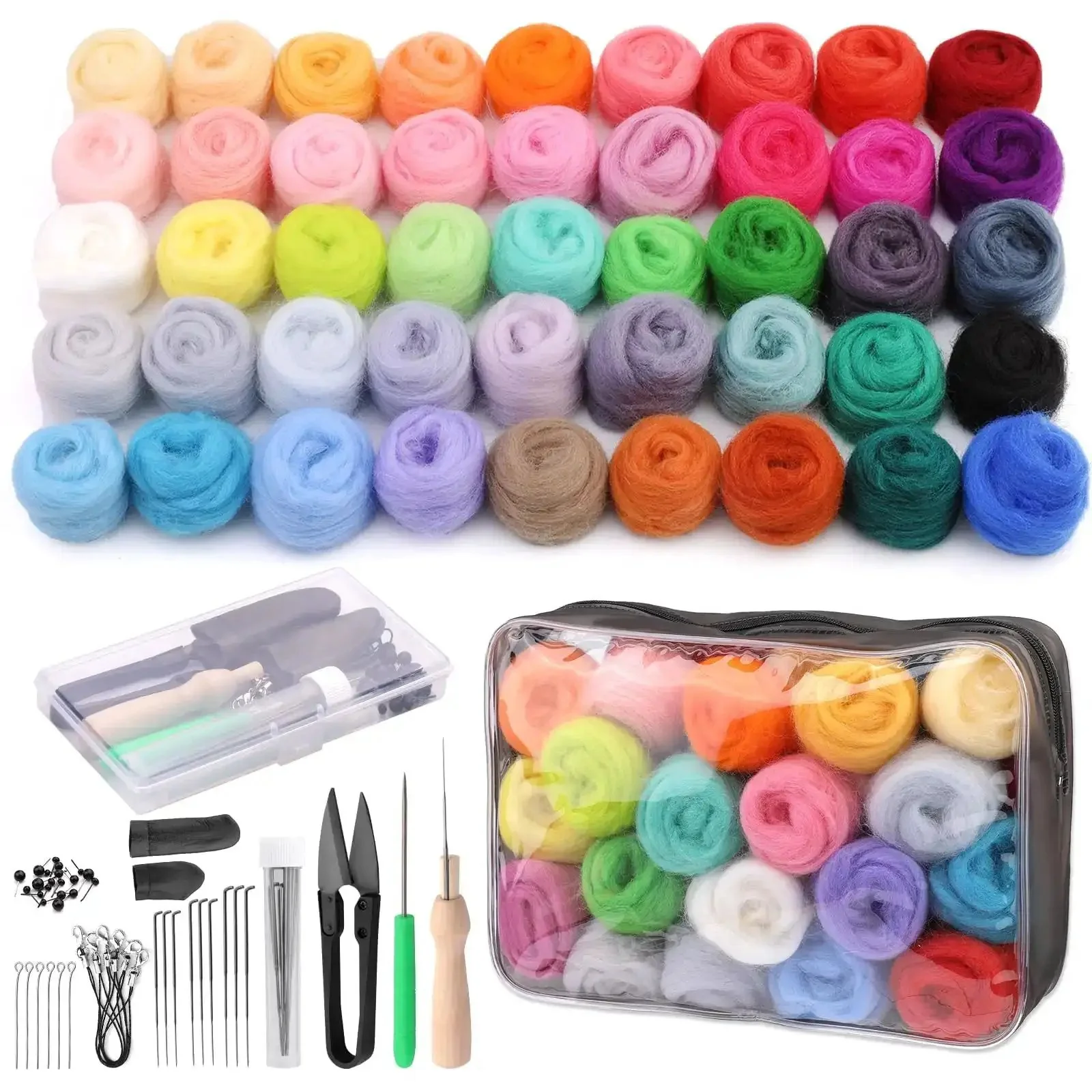 Beginner Friendly 45 Colors Needle Felting Kit With Tools Needles Eyes Scissors Storage Bag And Box All In One DIY Handcraft Starter Set For Creative Felt Projects At Home