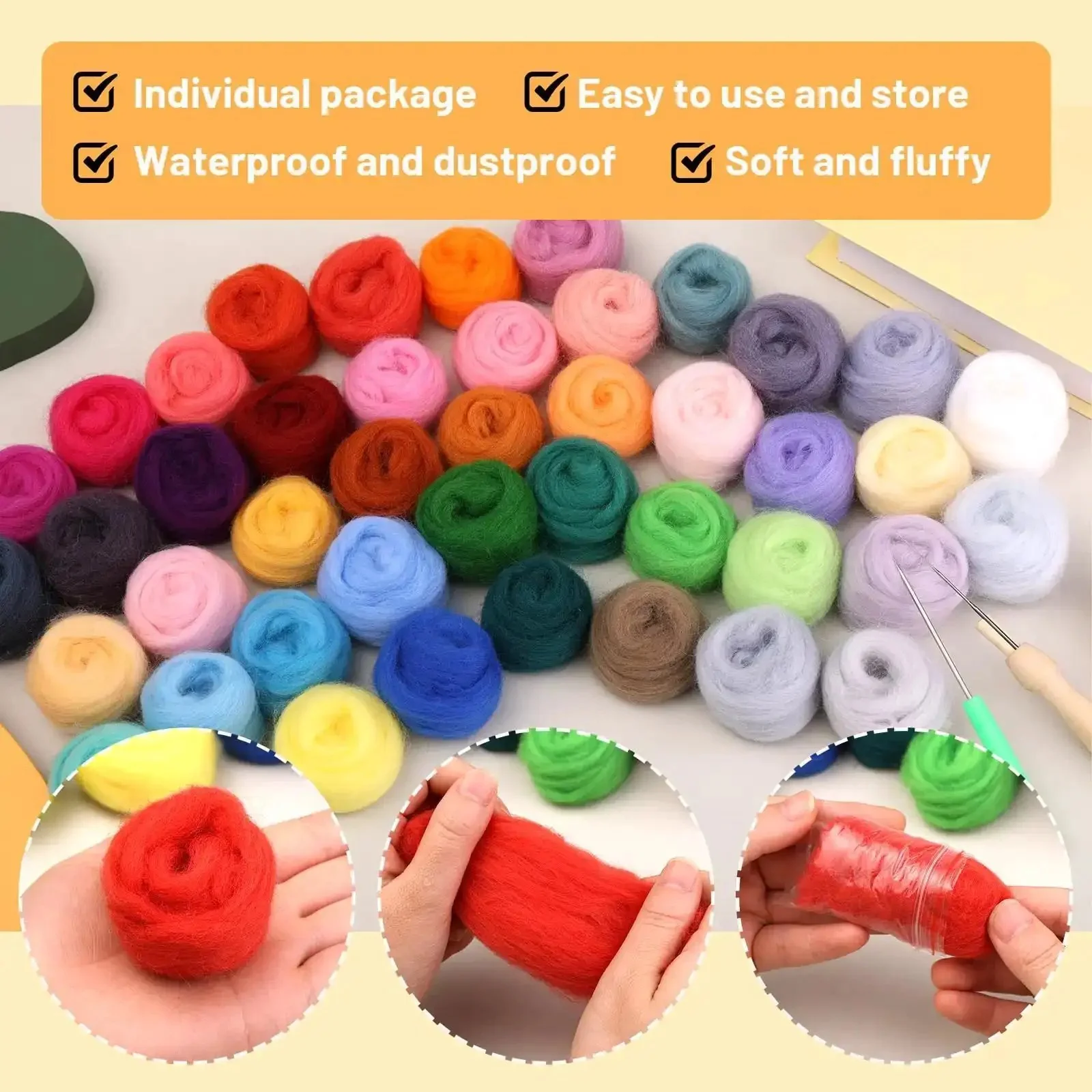 Beginner Friendly 45 Colors Needle Felting Kit With Tools Needles Eyes Scissors Storage Bag And Box All In One DIY Handcraft Starter Set For Creative Felt Projects At Home - Image 4
