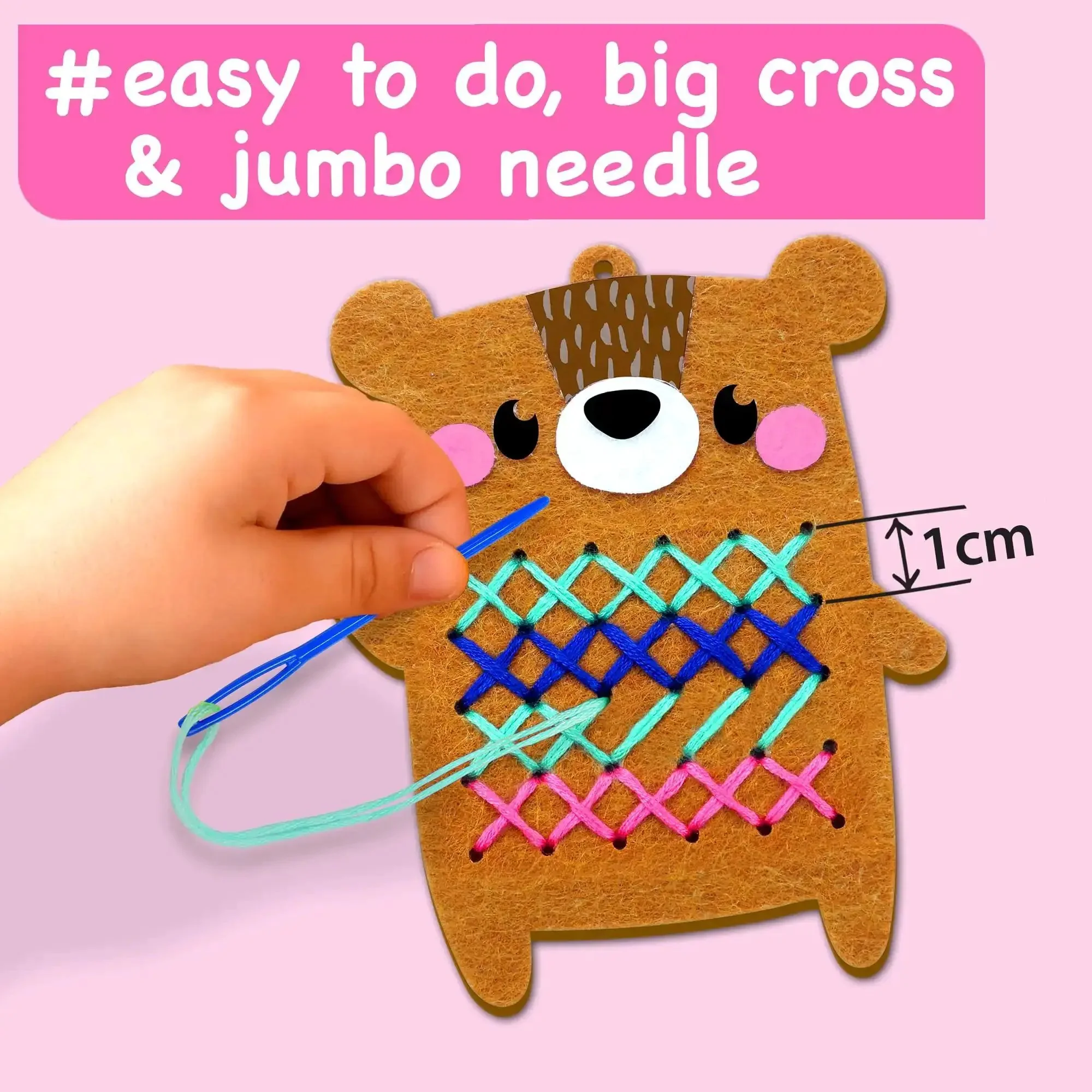 Beginner Needlepoint Cross Stitch Kit For Kids Ages Five To Eight, Easy Embroidery Starter Set With Jumbo Plastic Needles, Pre Printed Patterns And Clear Instructions, Mess Free DIY Arts And Crafts For Girls And Boys - Image 4
