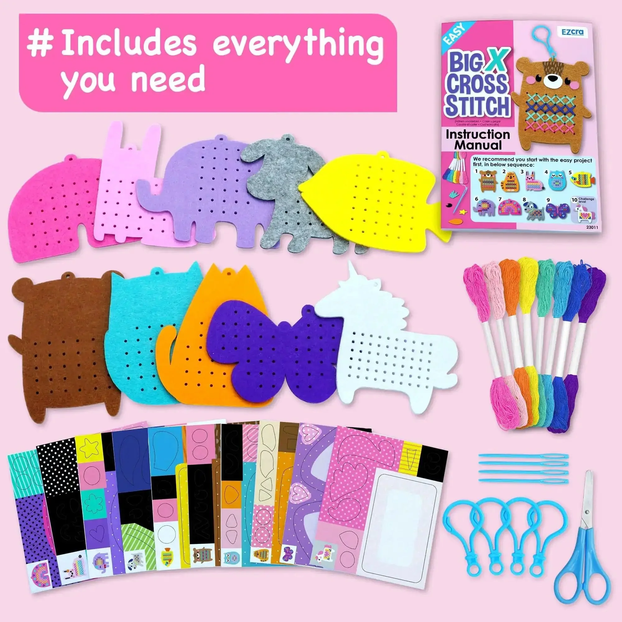 Beginner Needlepoint Cross Stitch Kit For Kids Ages Five To Eight, Easy Embroidery Starter Set With Jumbo Plastic Needles, Pre Printed Patterns And Clear Instructions, Mess Free DIY Arts And Crafts For Girls And Boys - Image 5
