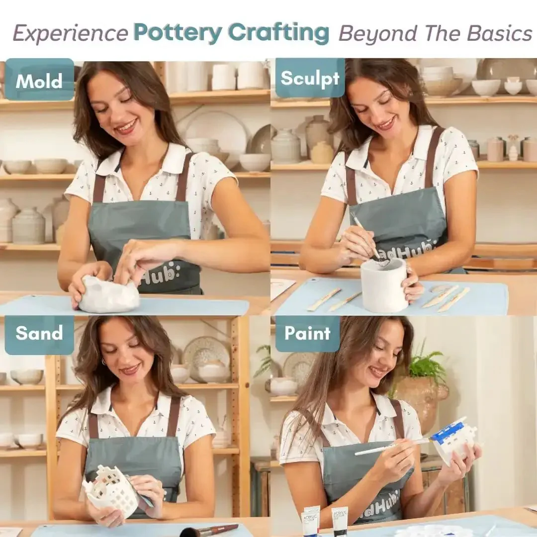 Beginner Pottery Kit With Air Dry Clay 4.4 Lbs And 2Kg Modeling Clay, Sculpting Tools, Paint, Glaze, Sanding Block, For Adults To Mold, Sculpt, Sand, And Paint At Home - Image 5