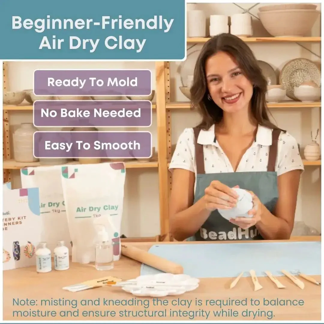 Beginner Pottery Kit With Air Dry Clay 4.4 Lbs And 2Kg Modeling Clay, Sculpting Tools, Paint, Glaze, Sanding Block, For Adults To Mold, Sculpt, Sand, And Paint At Home - Image 7