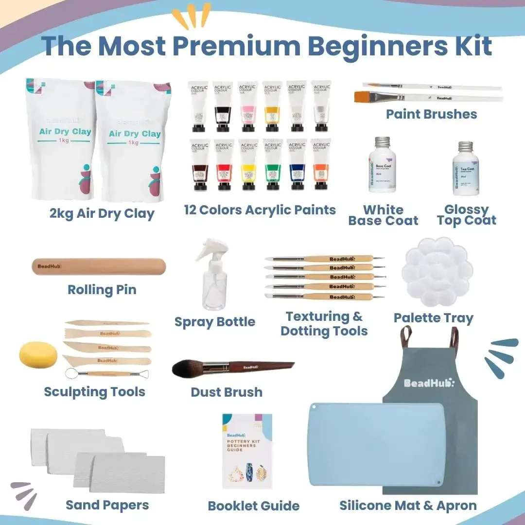 Beginner Pottery Kit With Air Dry Clay 4.4 Lbs And 2Kg Modeling Clay, Sculpting Tools, Paint, Glaze, Sanding Block, For Adults To Mold, Sculpt, Sand, And Paint At Home - Image 8