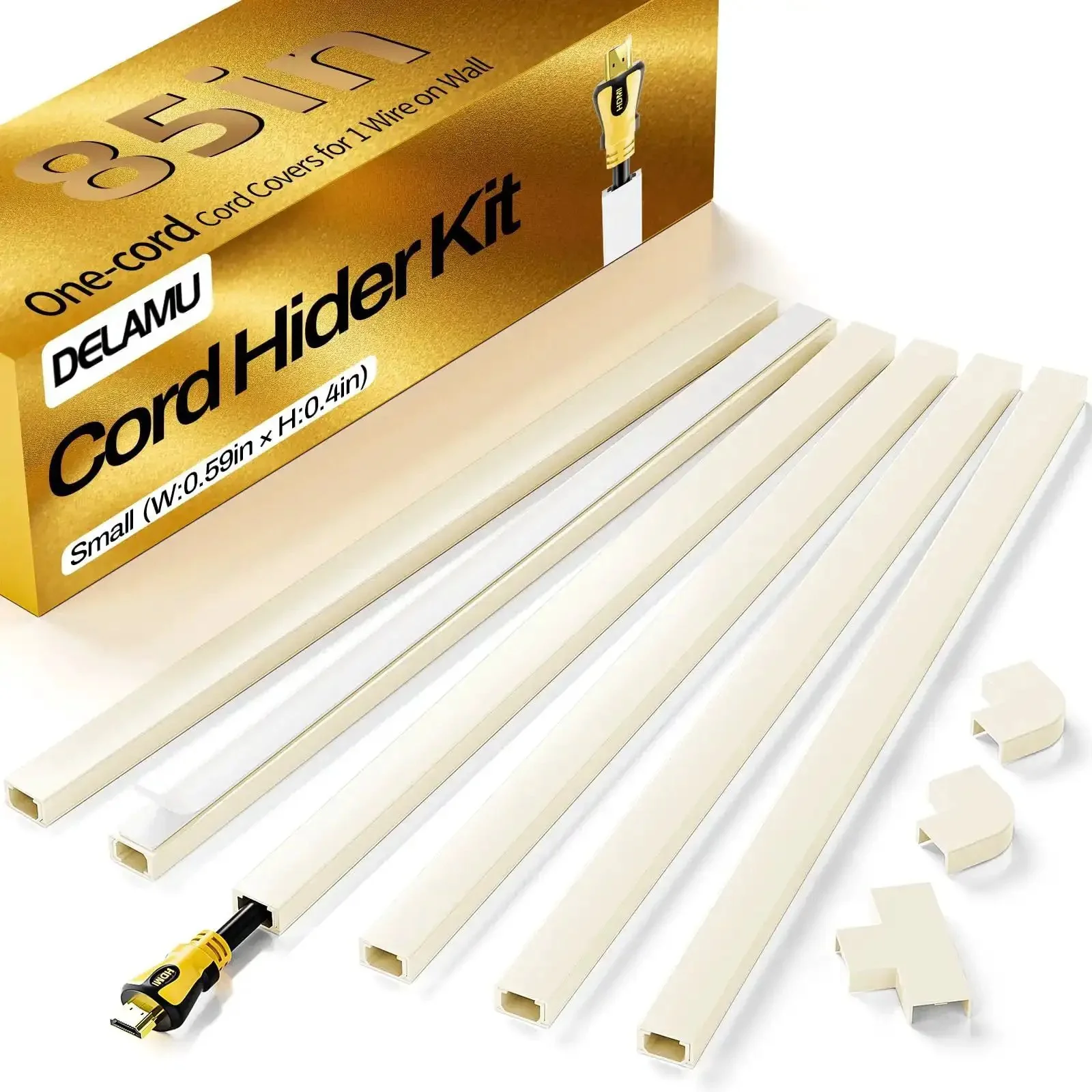 Beige One Cord Cable Hider Kit For Walls, 85 Inch Cord Covers For TV Wires, Easy Mount Wall Cable Management System, Keeps Cords Out Of Sight With 6 Covers And Mounting Kit For A Clean, Safe No Fuss Setup