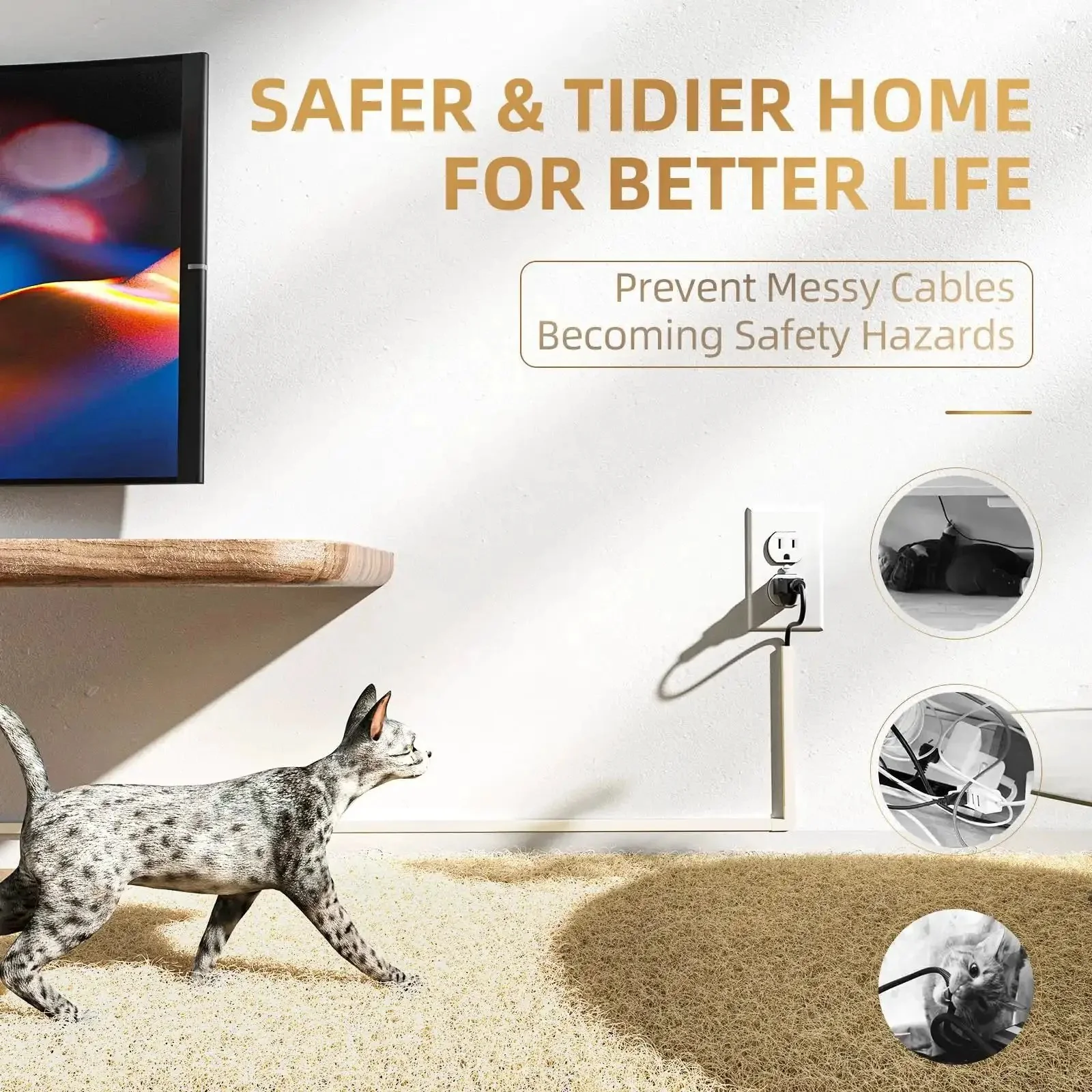 Beige One Cord Cable Hider Kit For Walls, 85 Inch Cord Covers For TV Wires, Easy Mount Wall Cable Management System, Keeps Cords Out Of Sight With 6 Covers And Mounting Kit For A Clean, Safe No Fuss Setup - Image 6