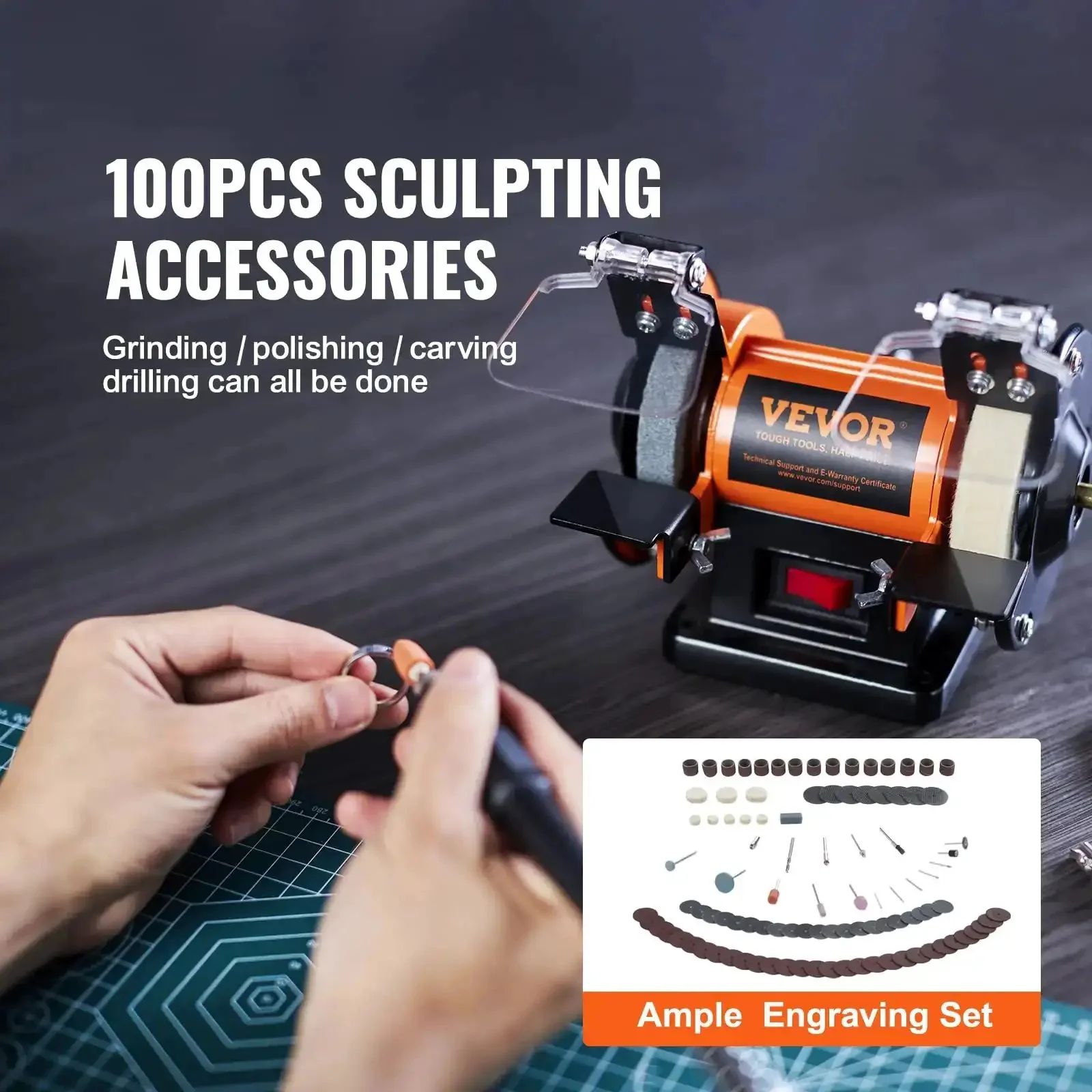 Bench Top Buffer Polisher And Grinder For Metal Jewelry Wood Jade Plastic And Silver DIY Projects With 3590 RPM Pro Grade Three Polishing Wheels Wool Wheel And Abrasive Fiber Wheel Brushless Motor For Low Noise And Maintenance Free Performance - Image 5