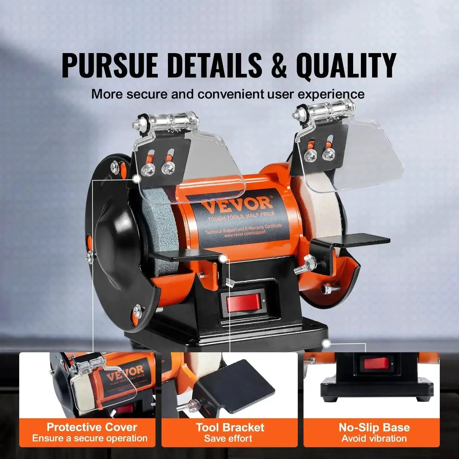 Bench Top Buffer Polisher And Grinder For Metal Jewelry Wood Jade Plastic And Silver DIY Projects With 3590 RPM Pro Grade Three Polishing Wheels Wool Wheel And Abrasive Fiber Wheel Brushless Motor For Low Noise And Maintenance Free Performance - Image 6