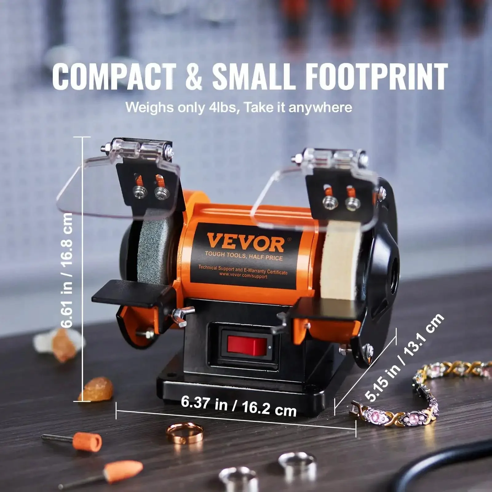 Bench Top Buffer Polisher And Grinder For Metal Jewelry Wood Jade Plastic And Silver DIY Projects With 3590 RPM Pro Grade Three Polishing Wheels Wool Wheel And Abrasive Fiber Wheel Brushless Motor For Low Noise And Maintenance Free Performance - Image 7