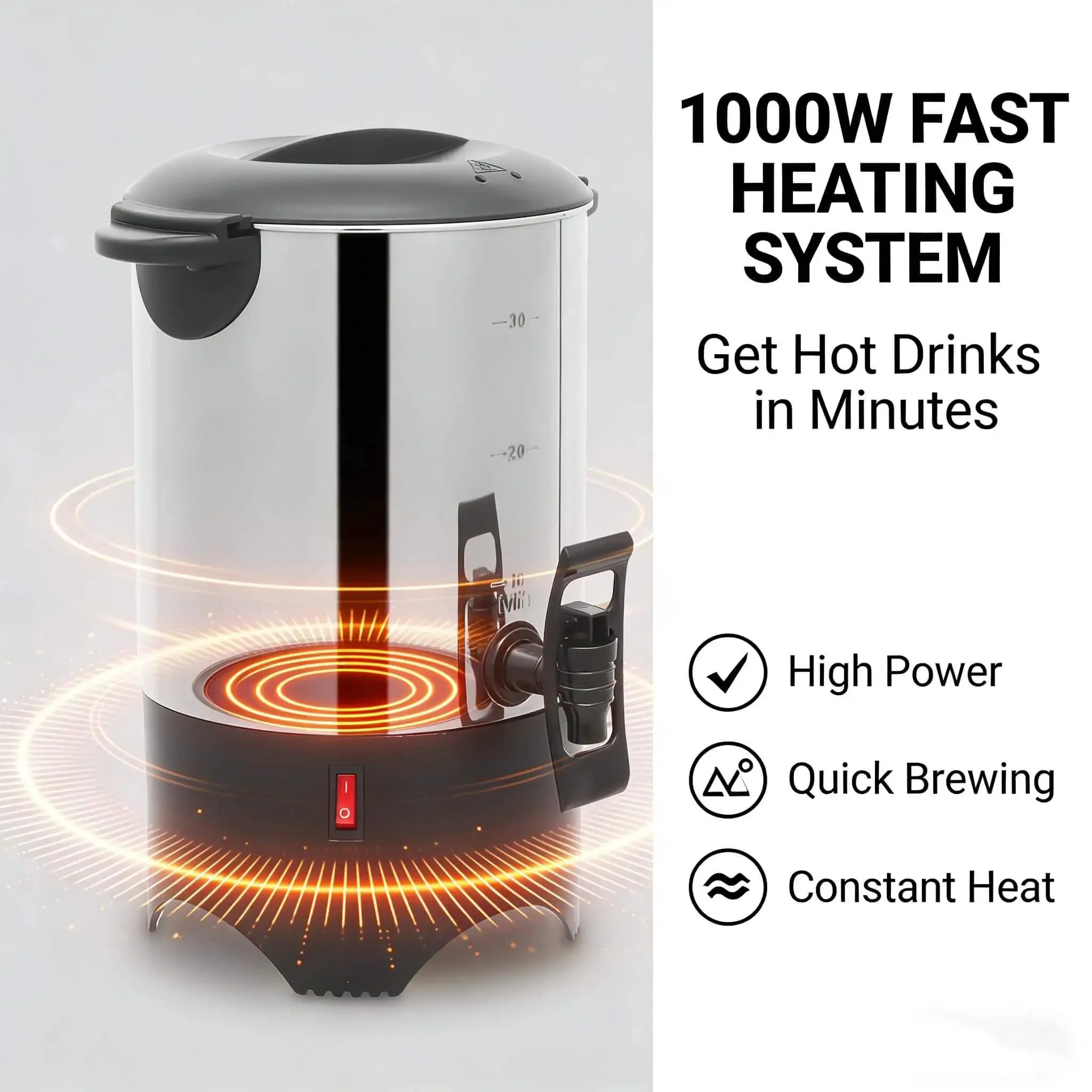 Big Capacity Electric Coffee Percolator Urn 5 Point 2 Liter 1000W Fast Heating Brews Up To 30 Cups Stainless Steel Coffee Warmer For Office Or Party Ready Detachable Power Cord For Easy Cleaning Hot Water Urn - Image 5
