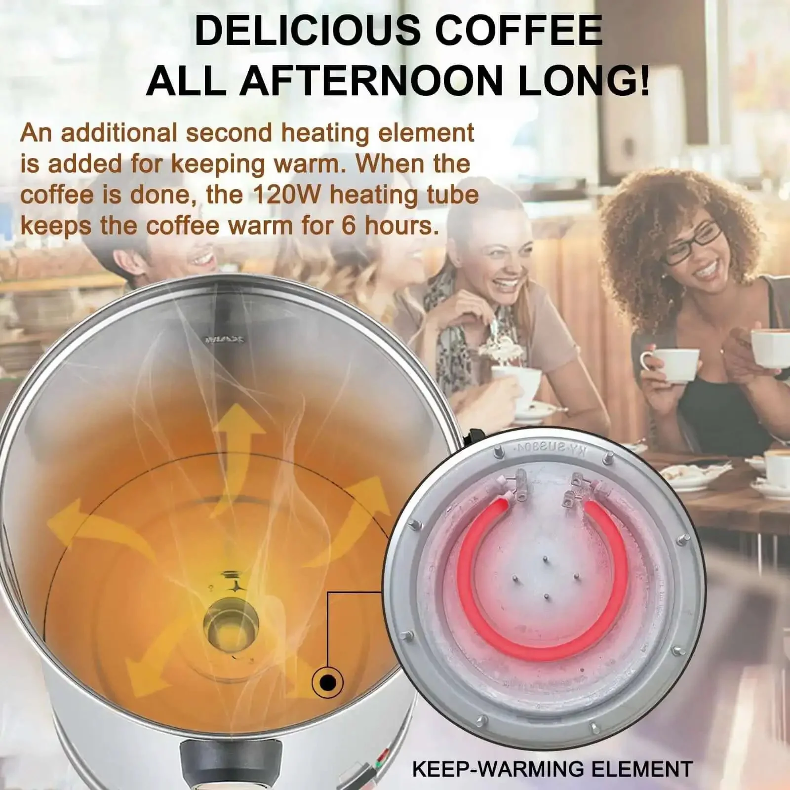Big Crowd Ready Commercial Coffee Urn 100 Cup Brewer For Offices Churches Catering Events 4 Gallon 16L Dual Layer 304 Stainless Steel Build 1300W Fast Brew Percolator Hot Beverage Dispenser For Quick Service - Image 6