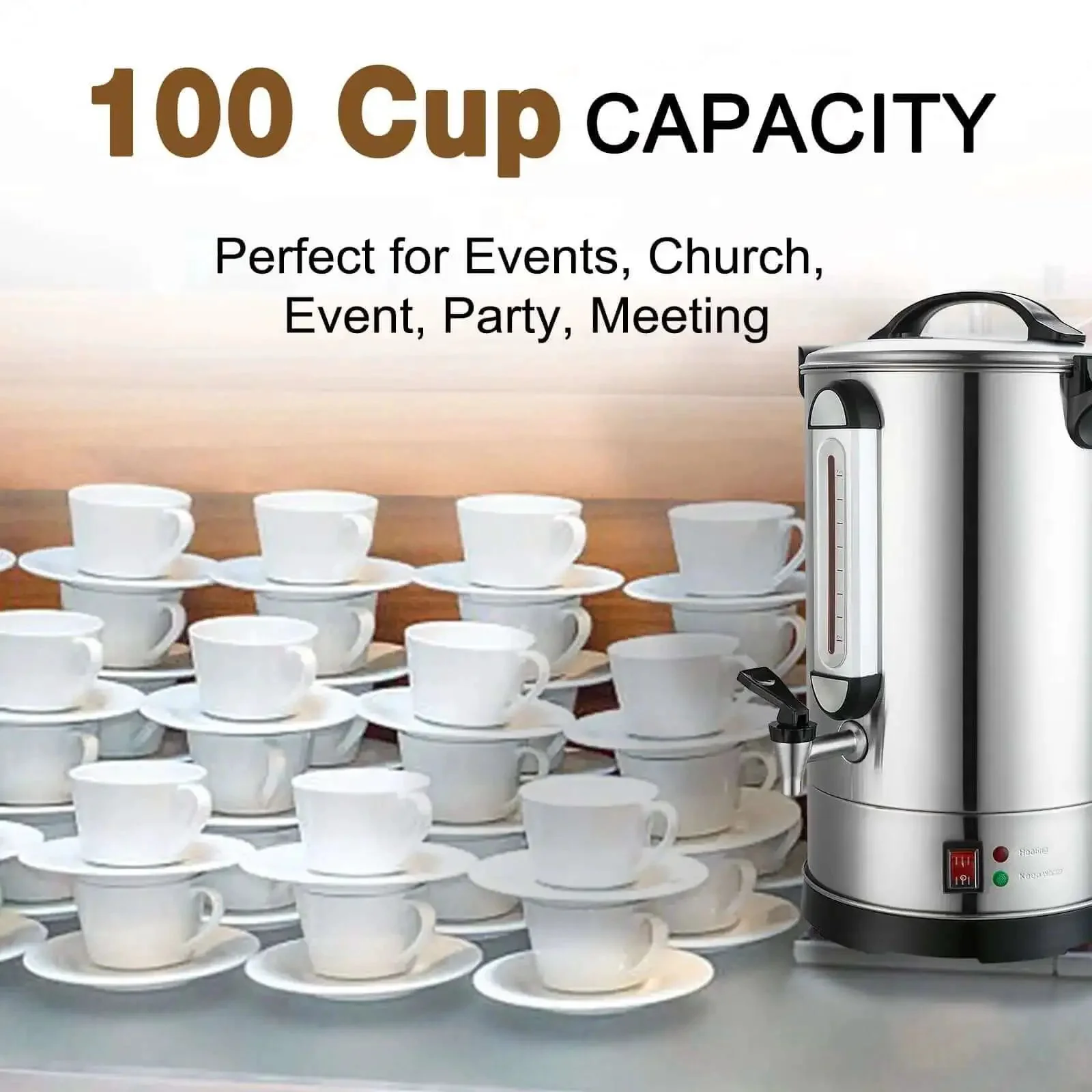 Big Crowd Ready Commercial Coffee Urn 100 Cup Brewer For Offices Churches Catering Events 4 Gallon 16L Dual Layer 304 Stainless Steel Build 1300W Fast Brew Percolator Hot Beverage Dispenser For Quick Service - Image 8