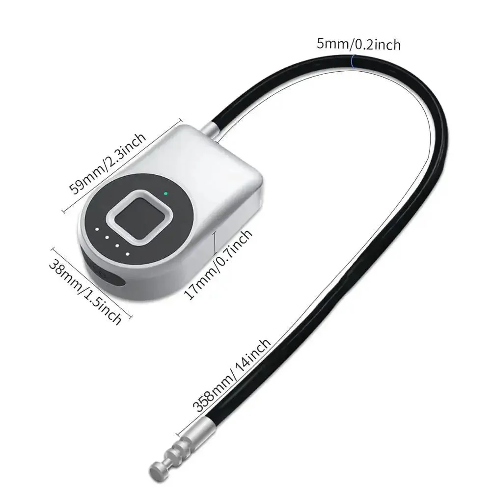 Biometric Cable Lock With Fingerprint And Bluetooth App Control For Fridges Cabinets And Lockers 14.9 Inch Stainless Steel Kidproof Refrigerator Lock For Parents And Caregivers - Image 2