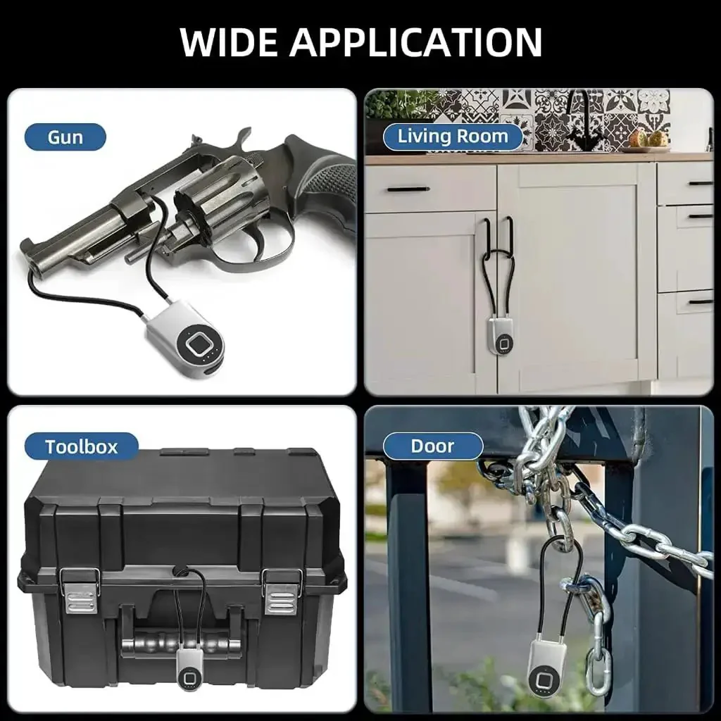 Biometric Cable Lock With Fingerprint And Bluetooth App Control For Fridges Cabinets And Lockers 14.9 Inch Stainless Steel Kidproof Refrigerator Lock For Parents And Caregivers - Image 3