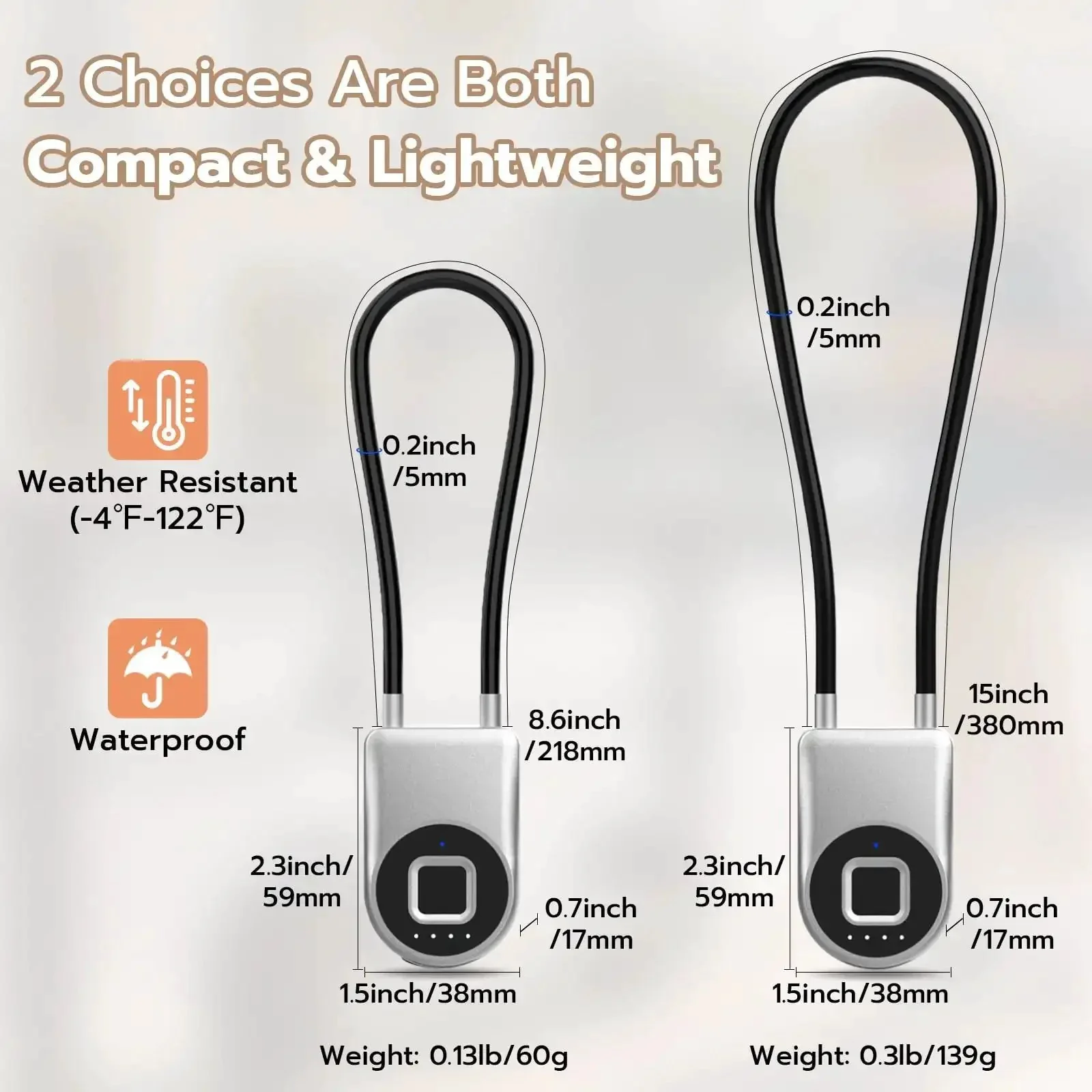 Biometric Cable Lock With Fingerprint And Bluetooth App Control For Fridges Cabinets And Lockers 14.9 Inch Stainless Steel Kidproof Refrigerator Lock For Parents And Caregivers - Image 4