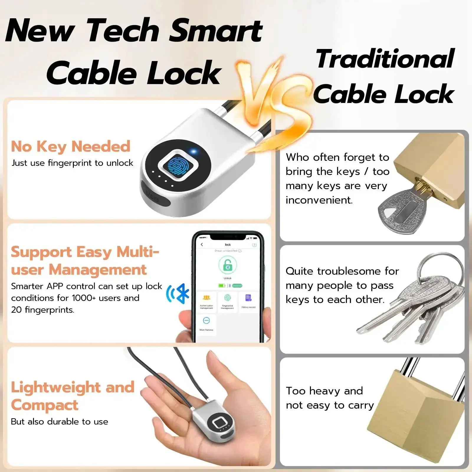 Biometric Cable Lock With Fingerprint And Bluetooth App Control For Fridges Cabinets And Lockers 14.9 Inch Stainless Steel Kidproof Refrigerator Lock For Parents And Caregivers - Image 9