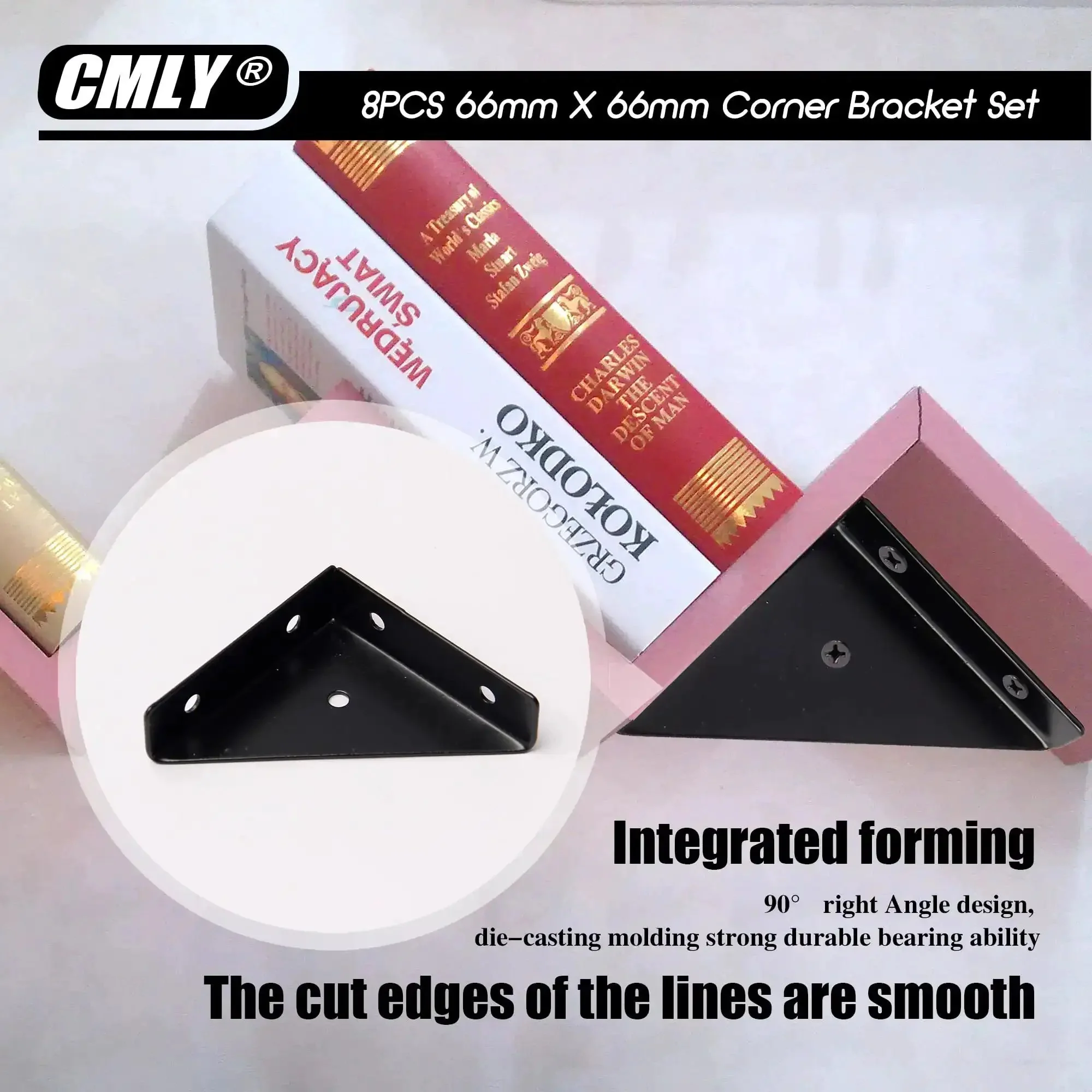 Black 8 Pack 66mm Triangle Shelf Brackets For Wood Metal And Cabinets, 90 Degree Corner Desk Connectors, Beefy Heavy Duty Cold Rolled Steel, Corrosion Resistant, Easy Install, Keeps Shelves Solid - Image 4