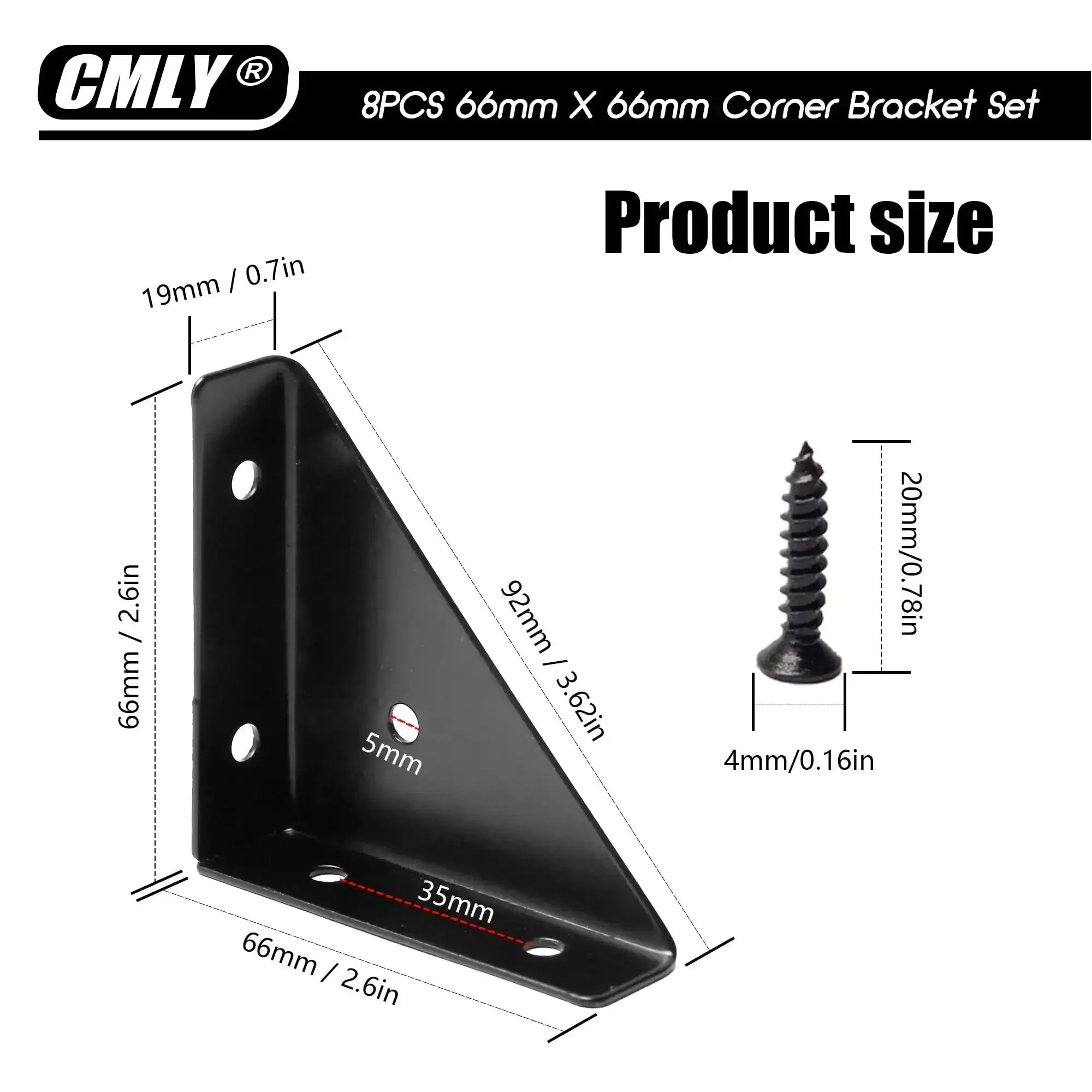 Black 8 Pack 66mm Triangle Shelf Brackets For Wood Metal And Cabinets, 90 Degree Corner Desk Connectors, Beefy Heavy Duty Cold Rolled Steel, Corrosion Resistant, Easy Install, Keeps Shelves Solid - Image 5