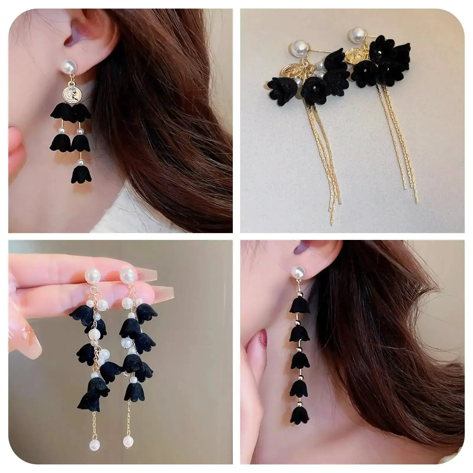 Black Acrylic Flower Bead Caps 100 Pcs Five Petal Frosted Resin Flower Spacers for DIY Jewelry Making Earrings Bracelets Bead Craft Projects Halloween Handmade Accessories - Image 6