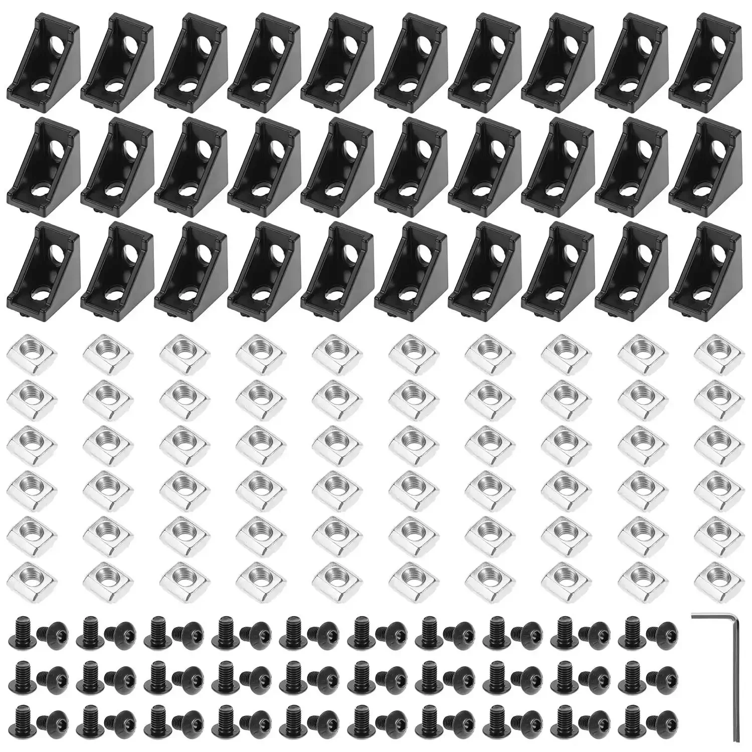Black Aluminum Extrusion Profile Connector Kit For 20S 2020 Series Includes 30 Corner Brackets 60 T Slot Nuts M5 Screws Bolts And Wrench For Easy No Fuss Aluminum Frame Assembly